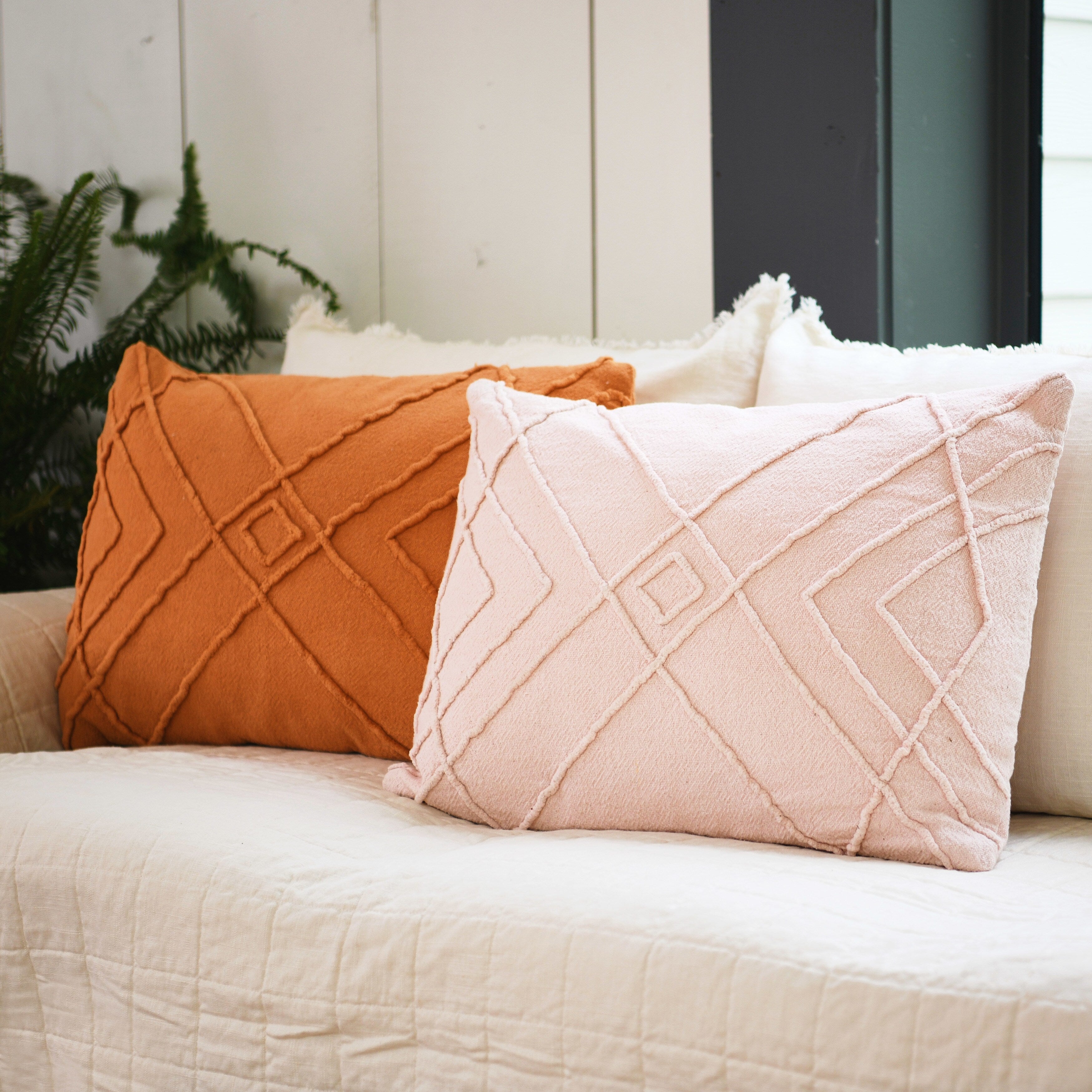 Embroidered Cotton Geometric Lumbar Pillow