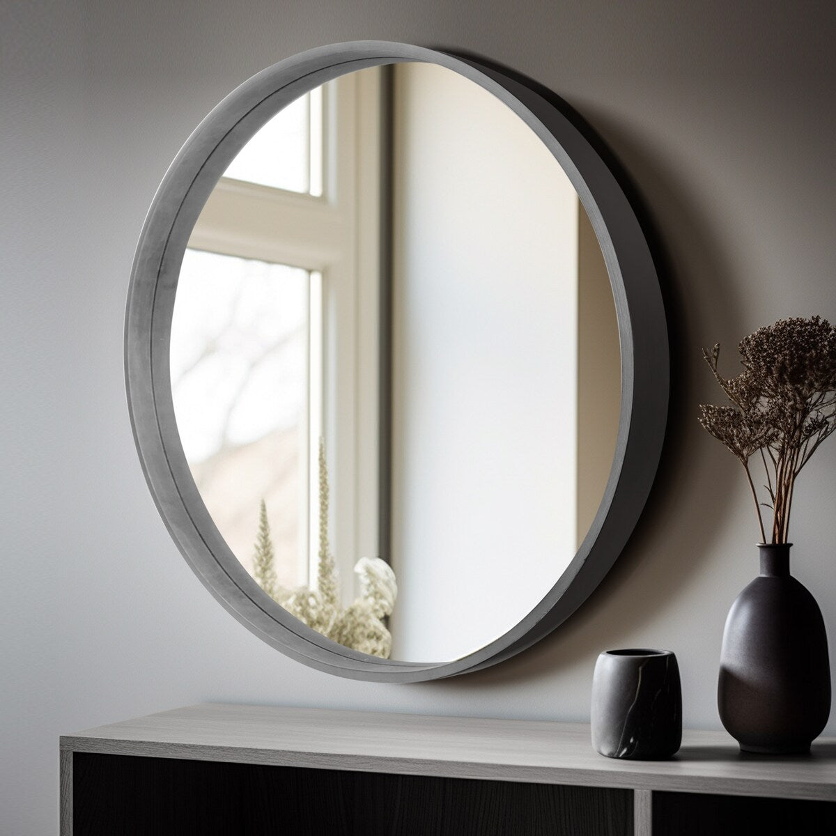 Classic Wooden Frame Farmhouse Round Wall Mirror