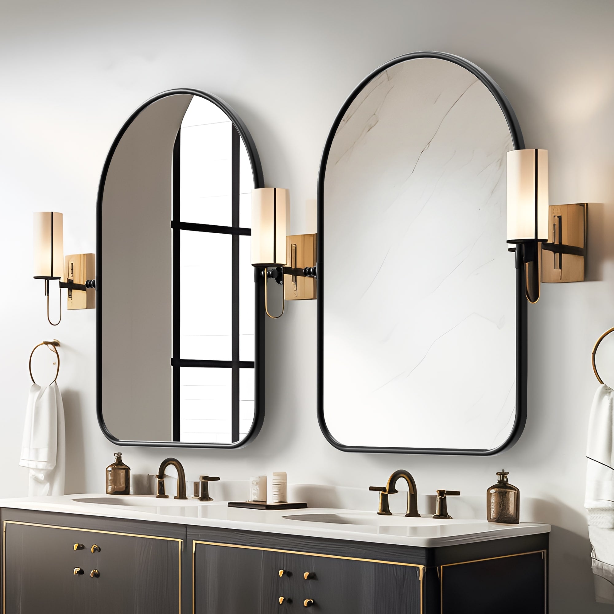 Iron Frame Arched Wall Mirror(Set Of 2) - 32*23