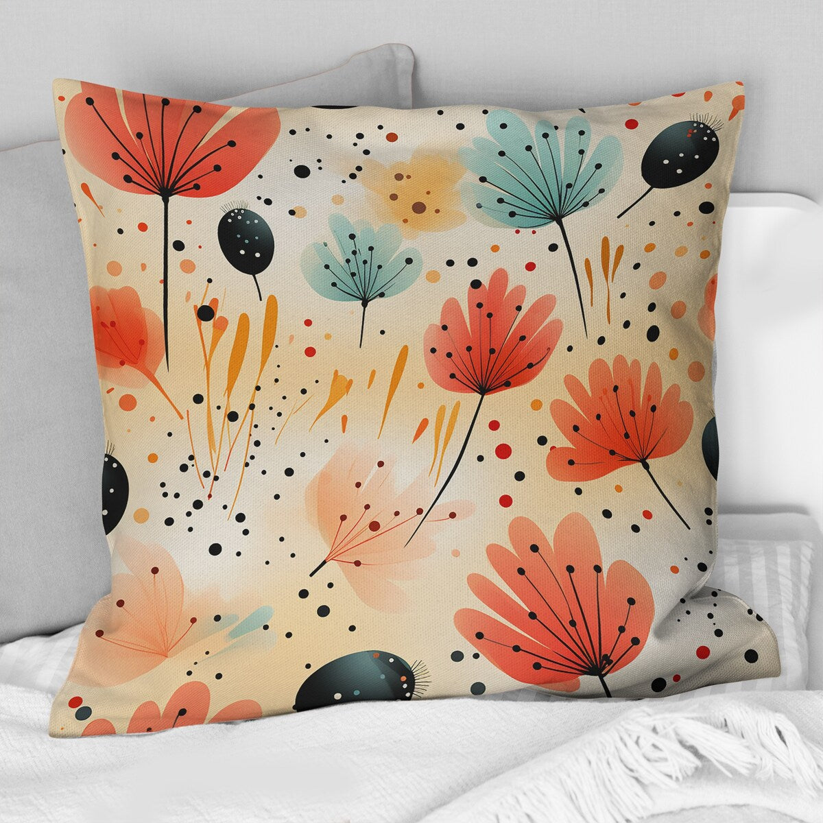 Designart Sunset Ladybug Flowers  Botanical Printed Throw Pillow