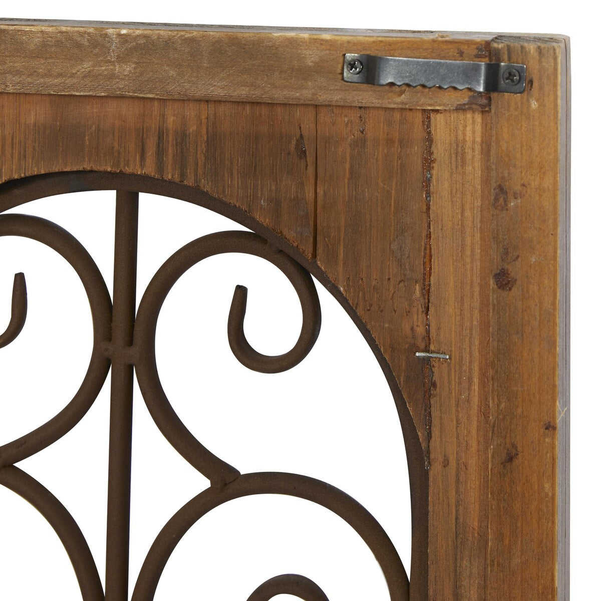 Wood Scroll Window Inspired Home Wall Decor with Metal Scrollwork Relief - Brown - Roche River Decor