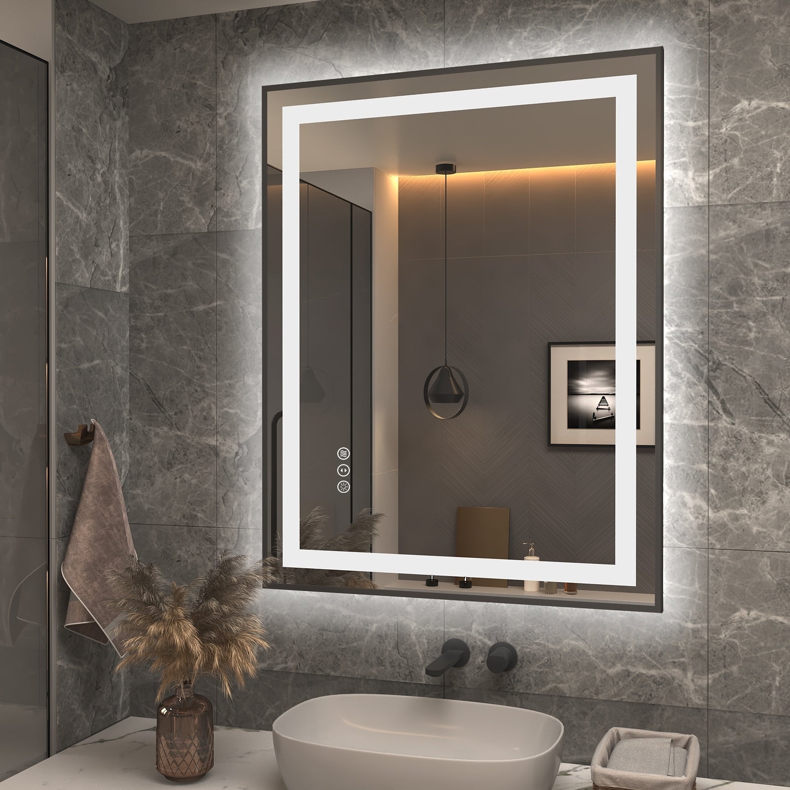 KIOTEE Super Bright Front & Back LED Lighted Anti-Fog Wall Bathroom Vanity Mirror in Tempered Glass