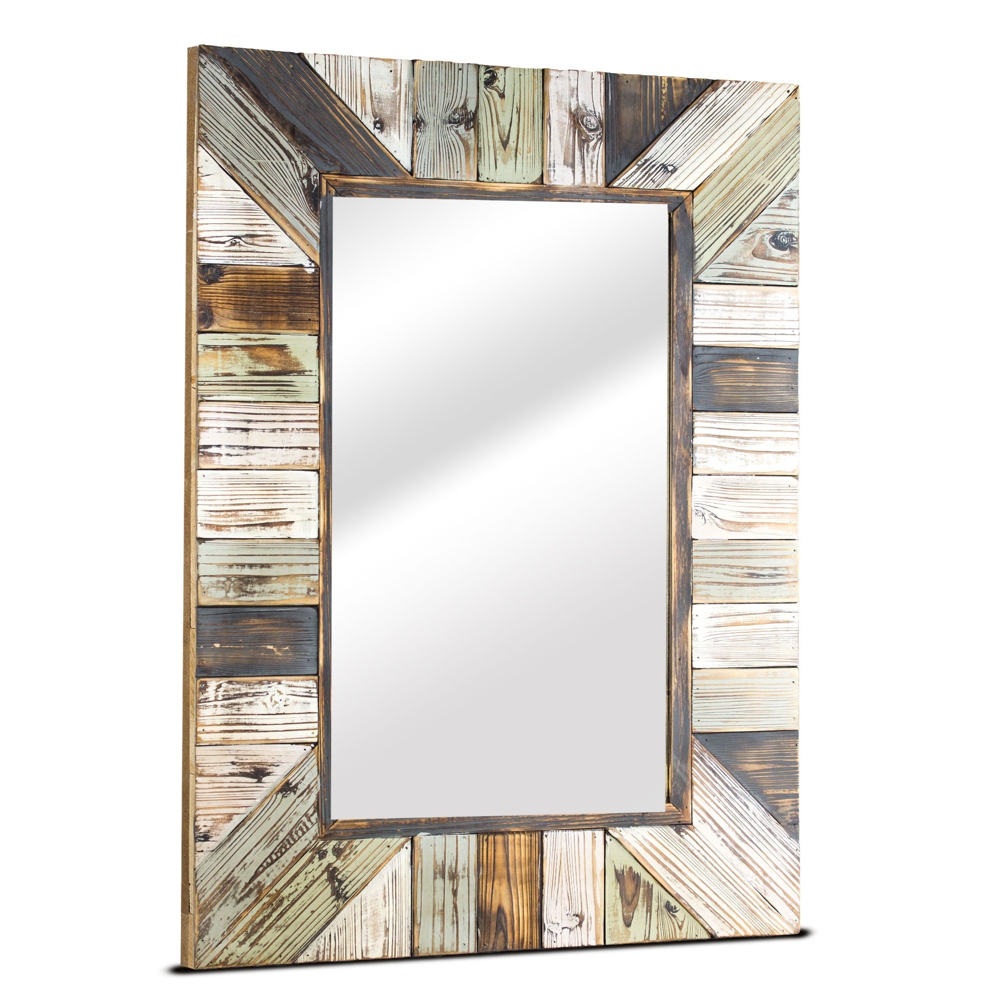 Head West Rustic Wood Plank Framed Farmhouse Rectangular Wall Mirror - 28 x 40 - 28 x 40