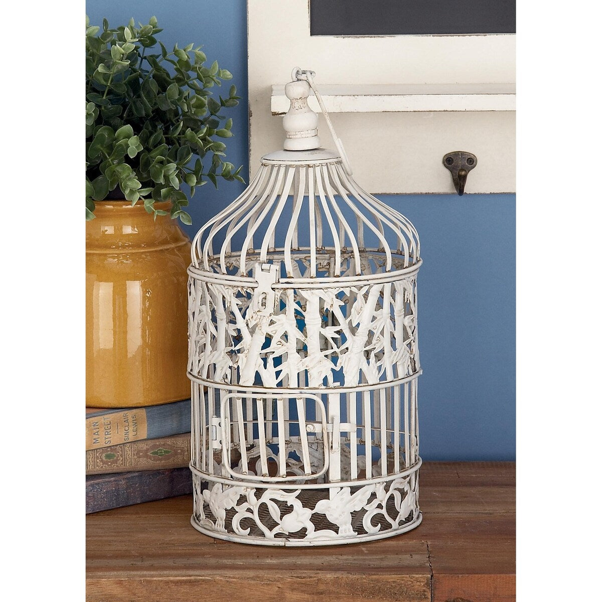 Metal Indoor Outdoor Hinged Top Birdcage with Latch Lock Closure and Hanging Hook - Set of 2 White - Roche River Decor