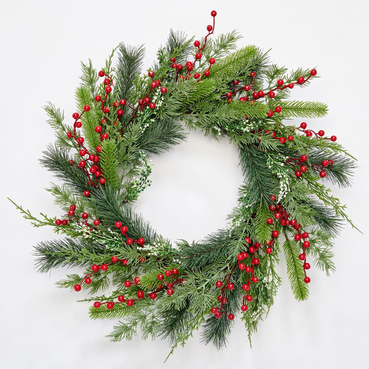 23 Artificial Christmas Mixed Evergreen Pine & Red Berry Wreath - 23