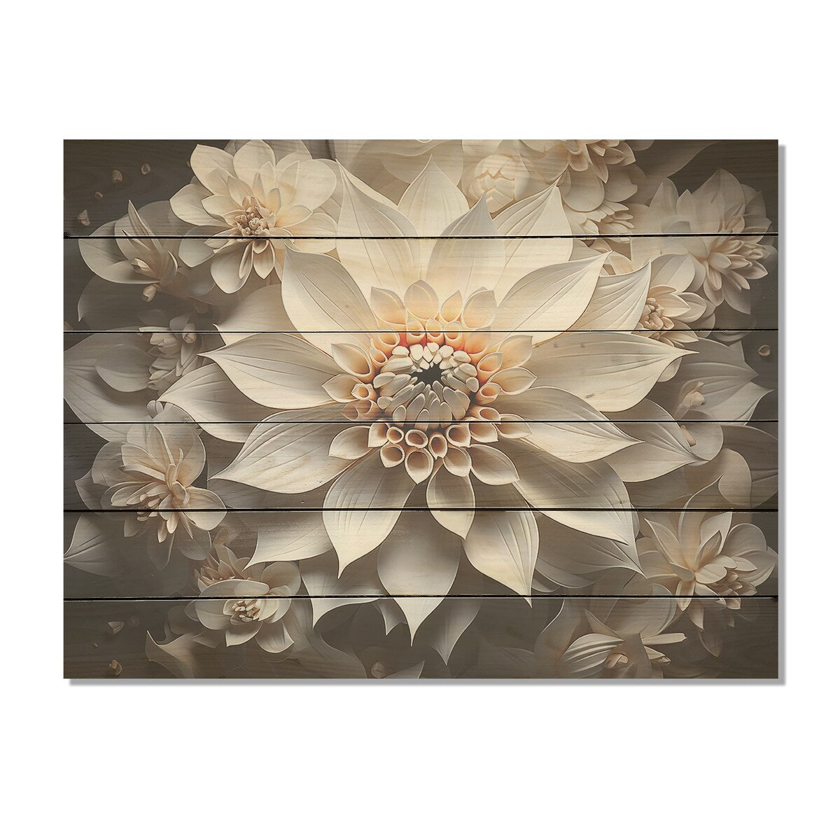 Designart Minimalism White Dahlia I Dahlia Wood Wall Decor - Traditional Black Wood Panel On Natural Pine Wood