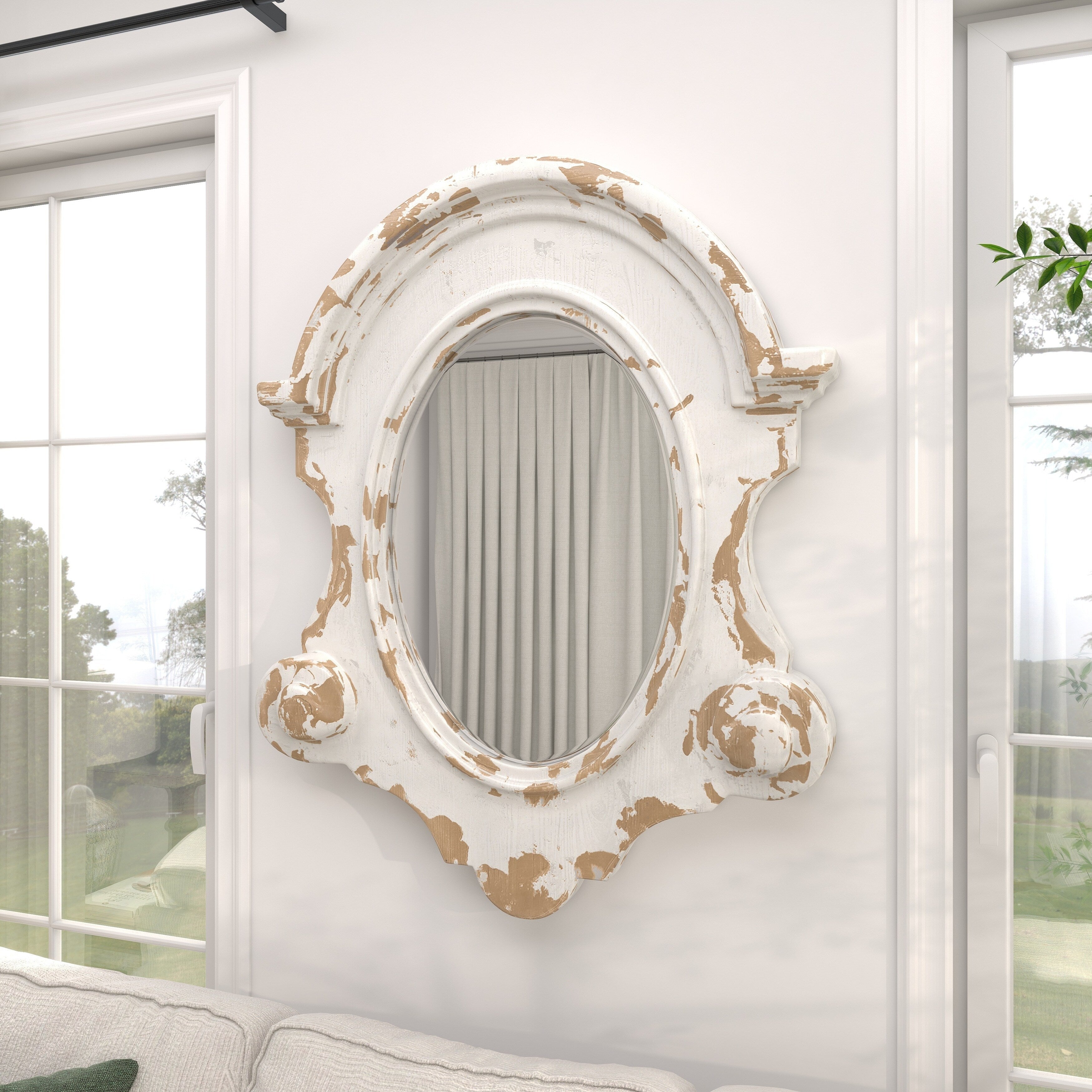 White Wood Vintage Wall Mirror 43 x 35 x 5