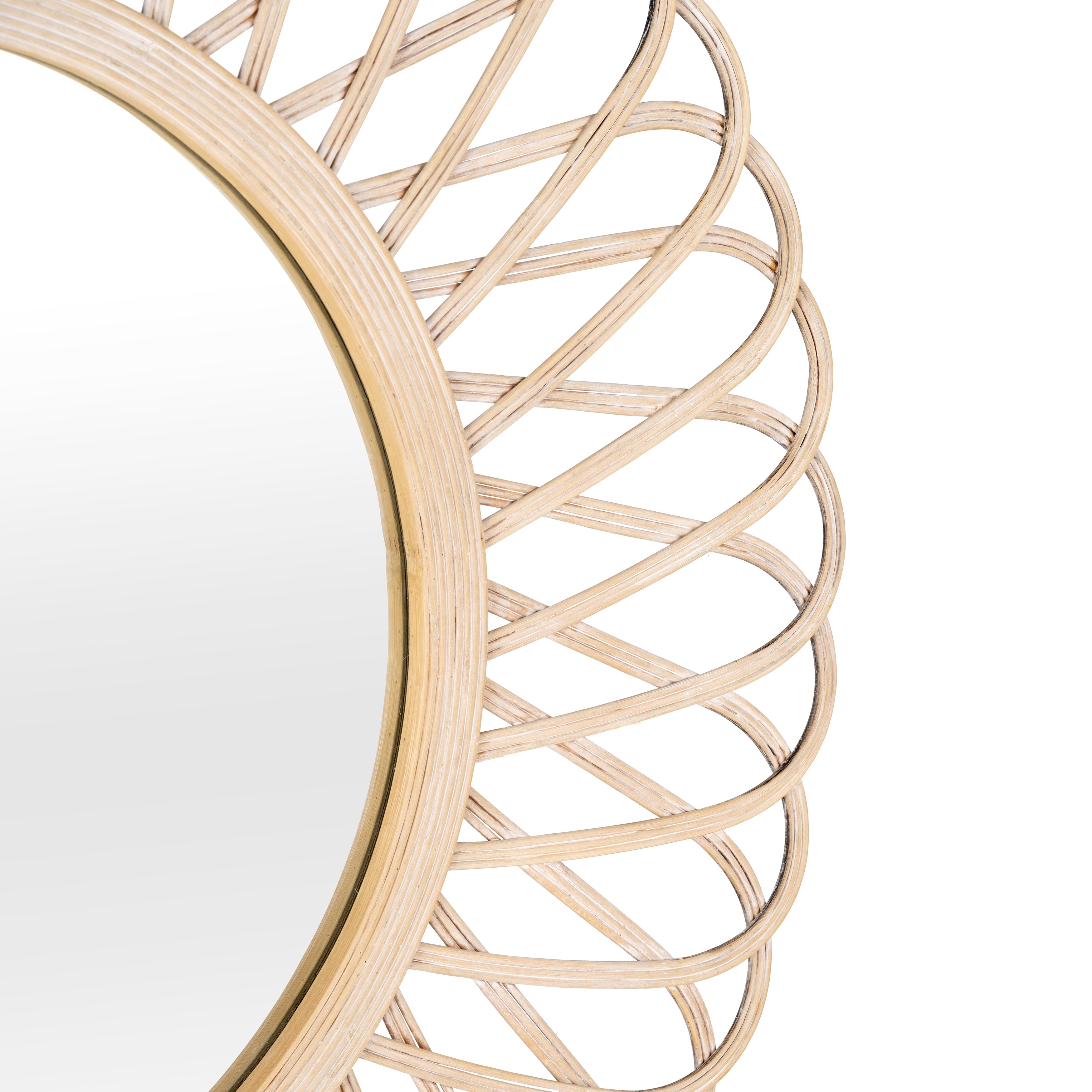Sagebrook Home 35 Diameter Daisy Mirror, Natural Color Wicker Decorative Accent Mirror, Hanging Round Mirror - 35 x 35 x 2