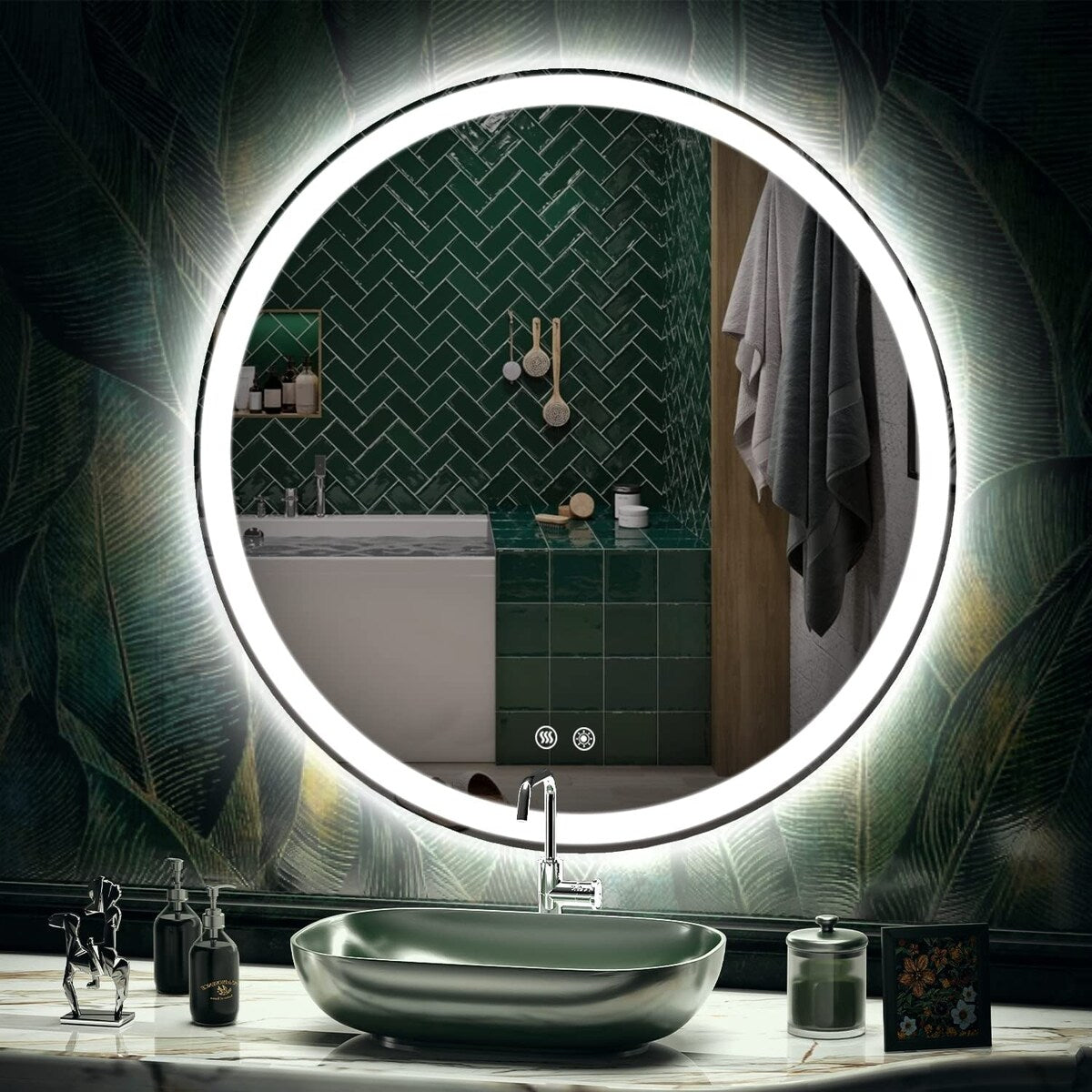 LED Lighted Dimmable Anti Fog Frameless Rounded Vanity Mirror