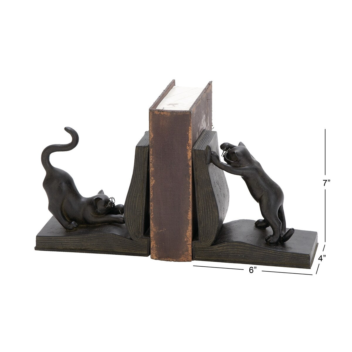 Polystone Cat Reading Decorative Bookends - Set of 2 Black - Roche River Decor