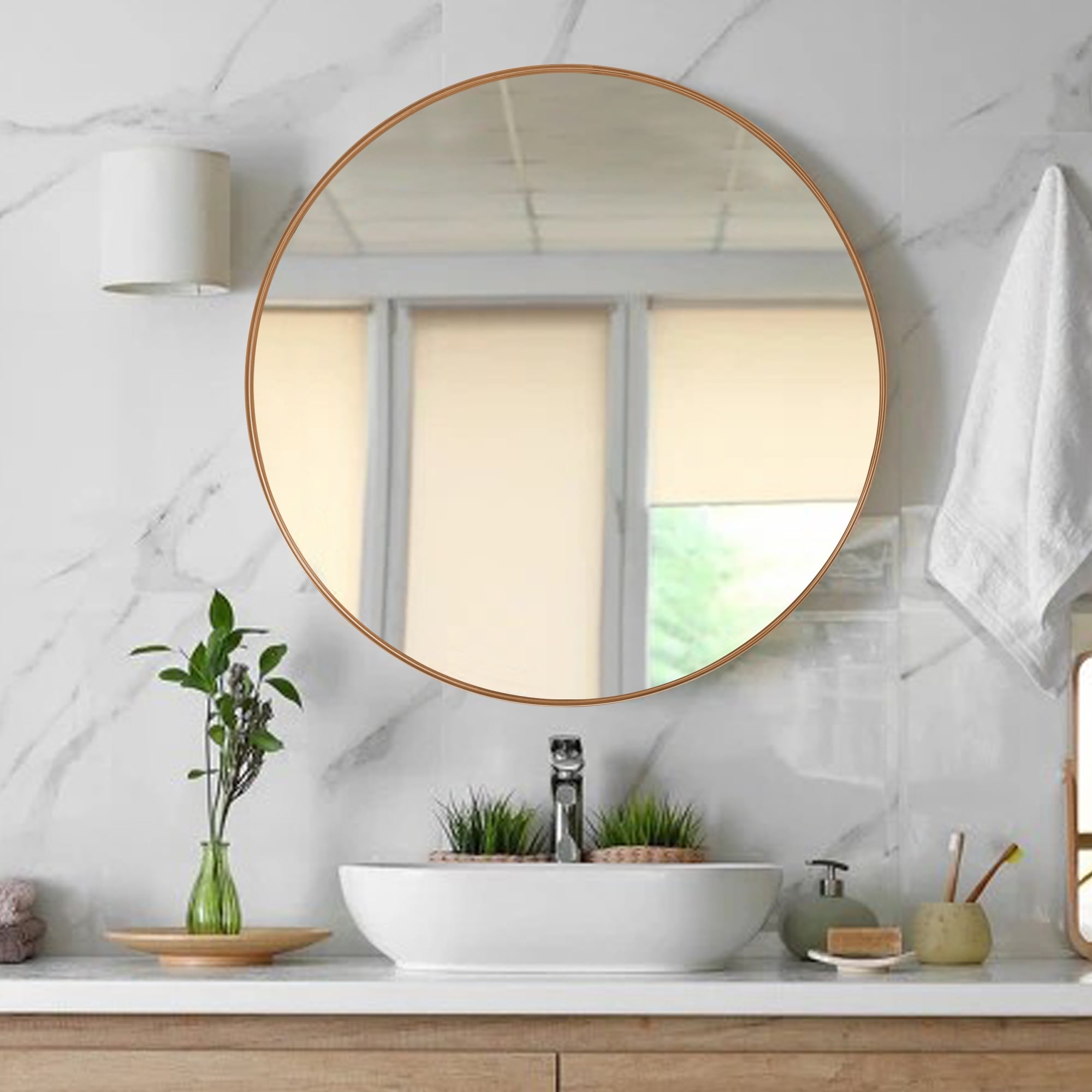 Modern Deep Frame Wall-Mounted Vanity Round Mirror