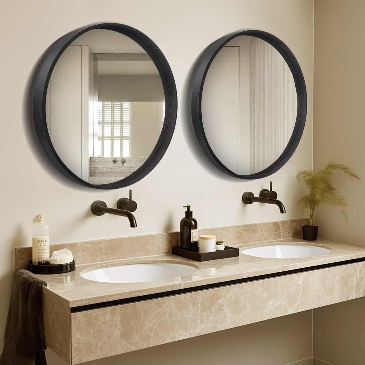 Classic Wooden Frame Farmhouse Round Wall Mirror