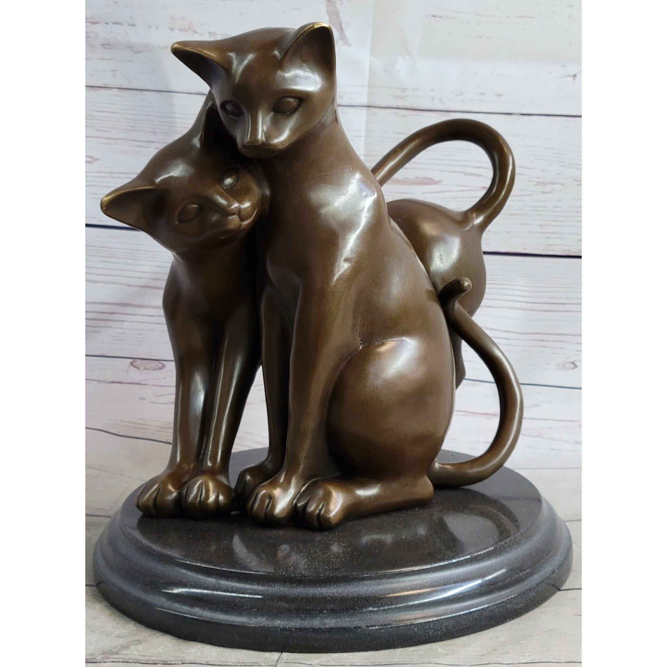 Art Deco Two Large Household Cat Playing With Each Other Bronze Sculpture Statue