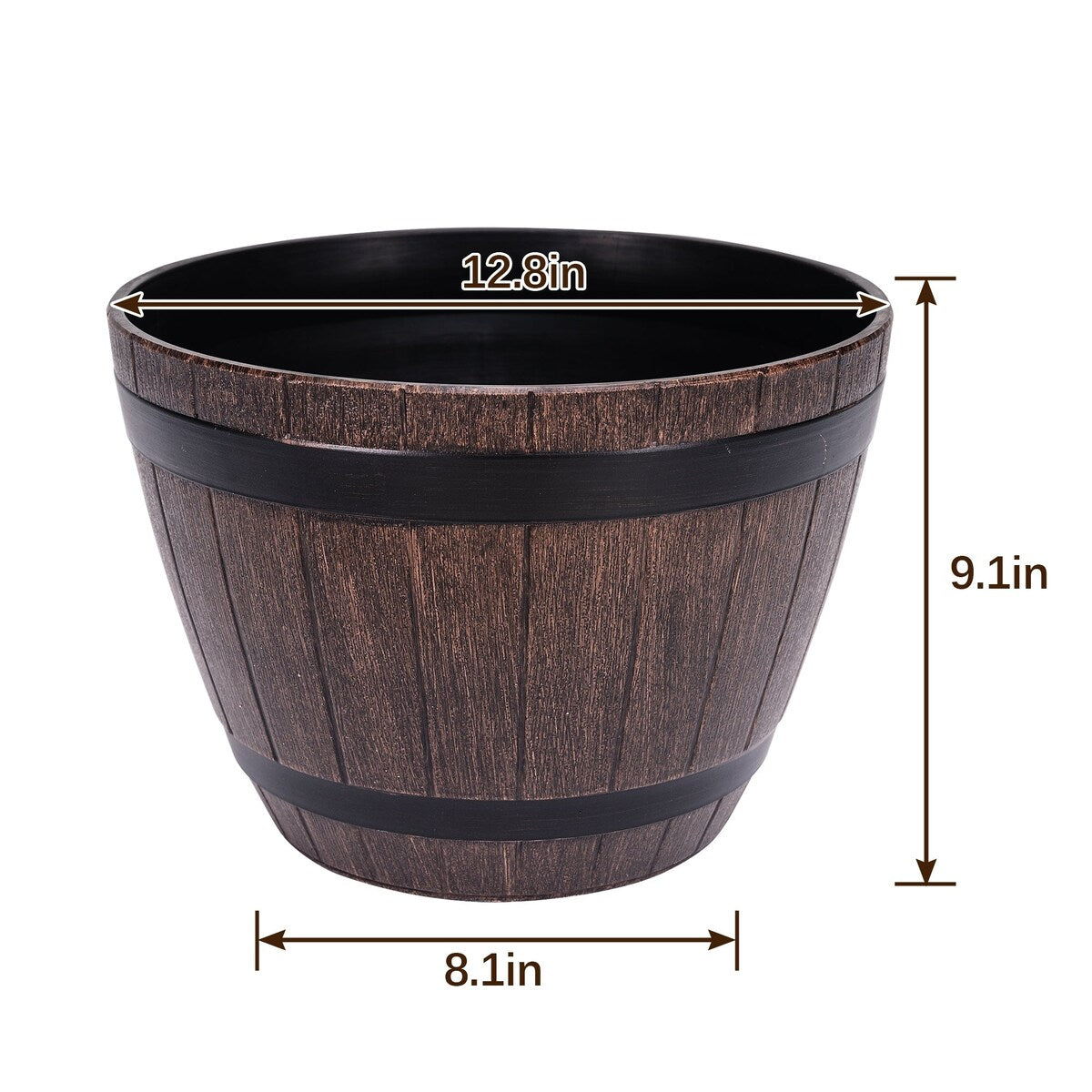 Javlergo (9/11.3/13) 3-Pack Planter, Plastic Whiskey Barrel Planter Decoration Flower Pots with Drainage Holes & Saucer - 13