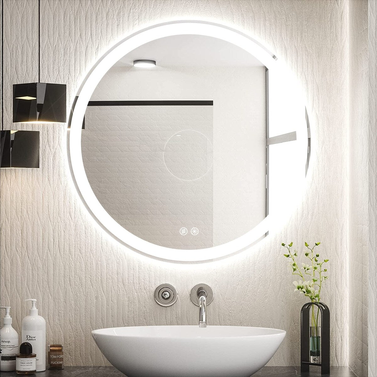 LED Lighted Dimmable Anti Fog Frameless Rounded Vanity Mirror