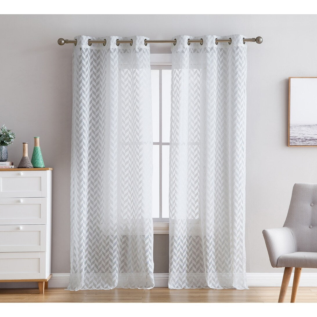 HLC.me Herringbone Lace Thick Semi Sheer Premium Grommet Top Window Curtain Panels Kids Room & Bedroom - Set of 2 Panels