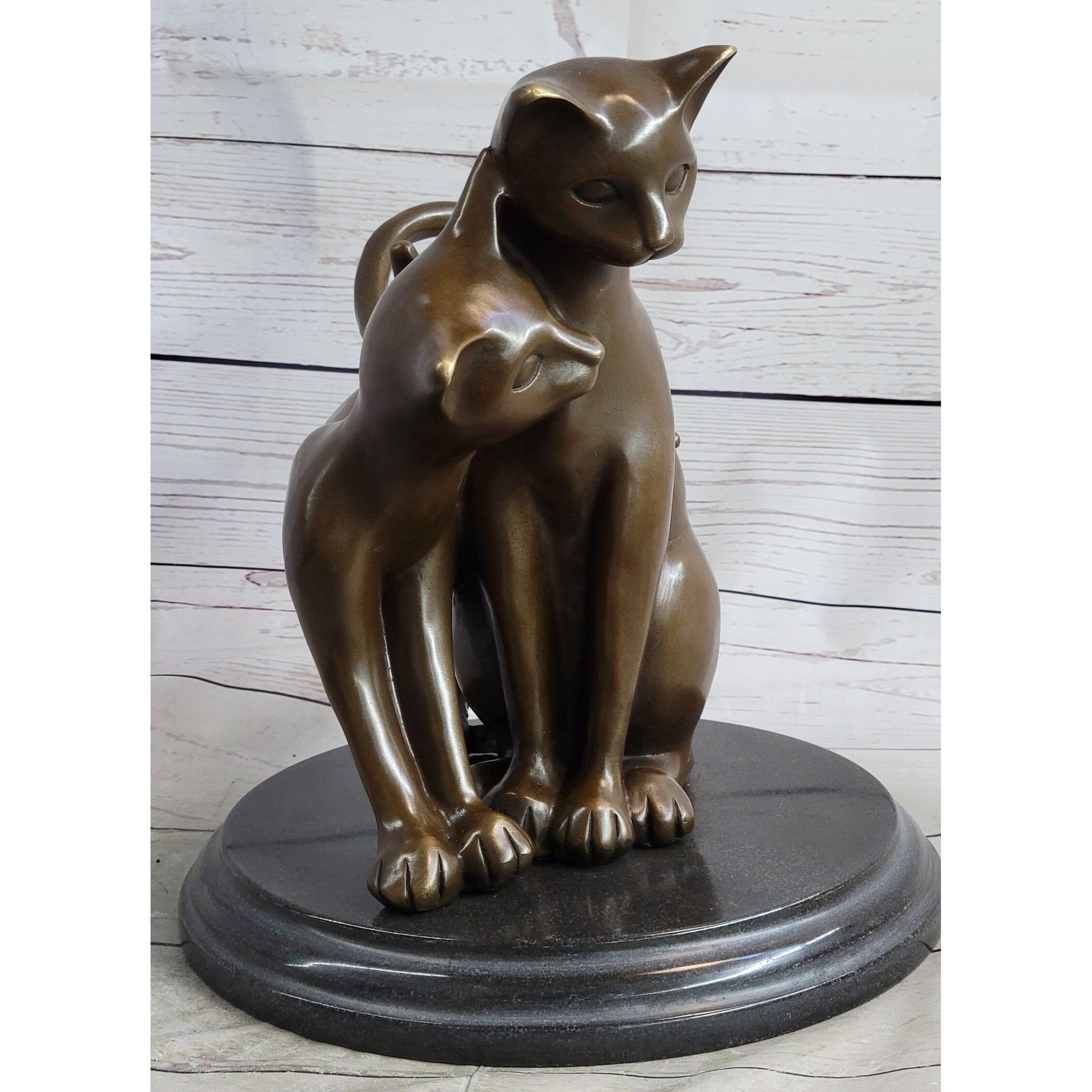 Art Deco Two Large Household Cat Playing With Each Other Bronze Sculpture Statue