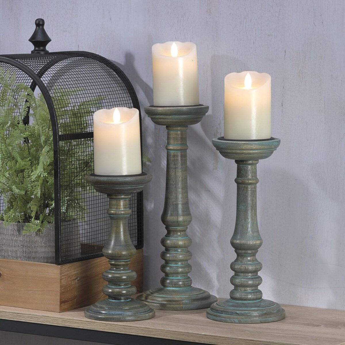 Elements Set of 3 Wood Candle Holders