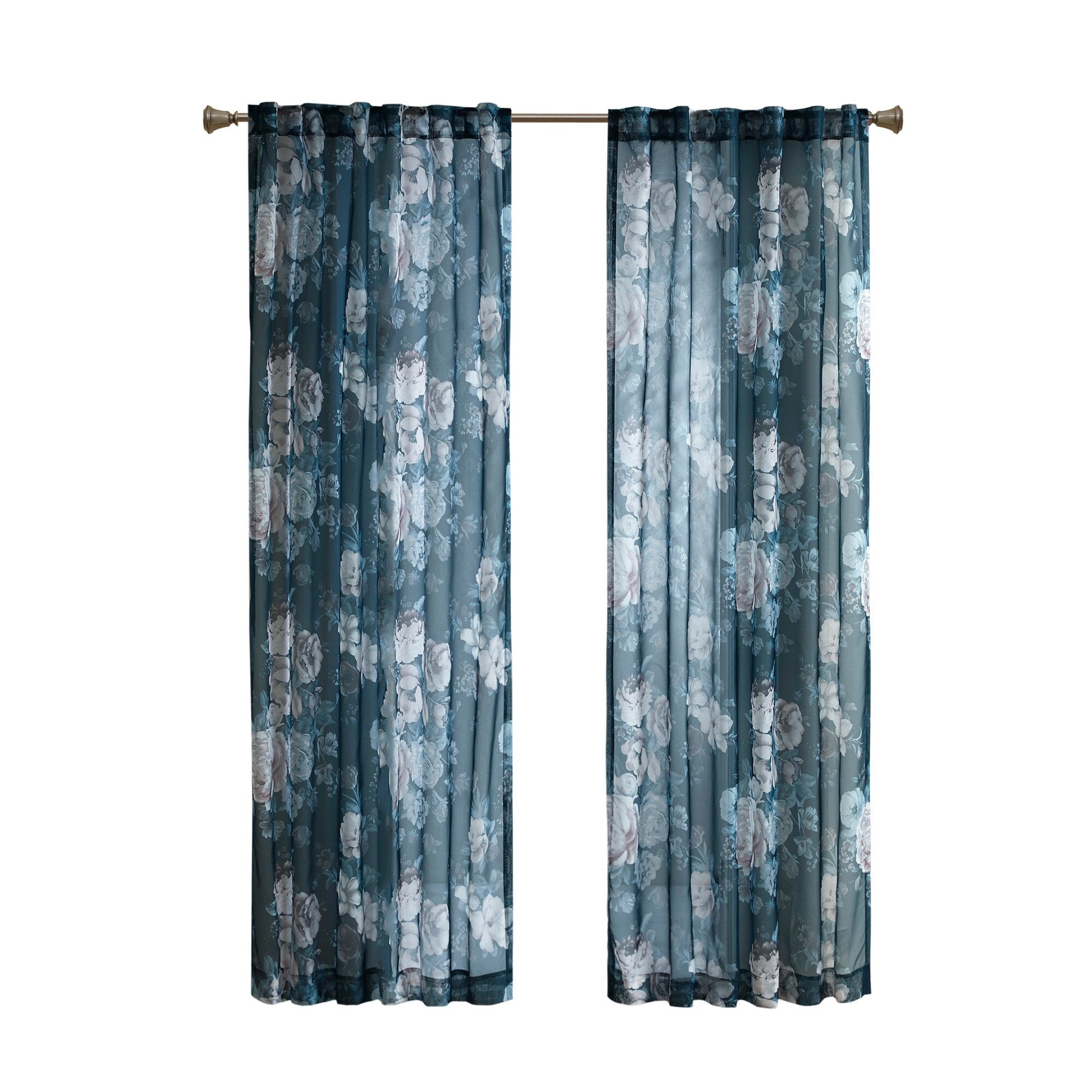 Madison Park Abelia Printed Floral Rod Pocket and Back Tab Voile Sheer Curtain