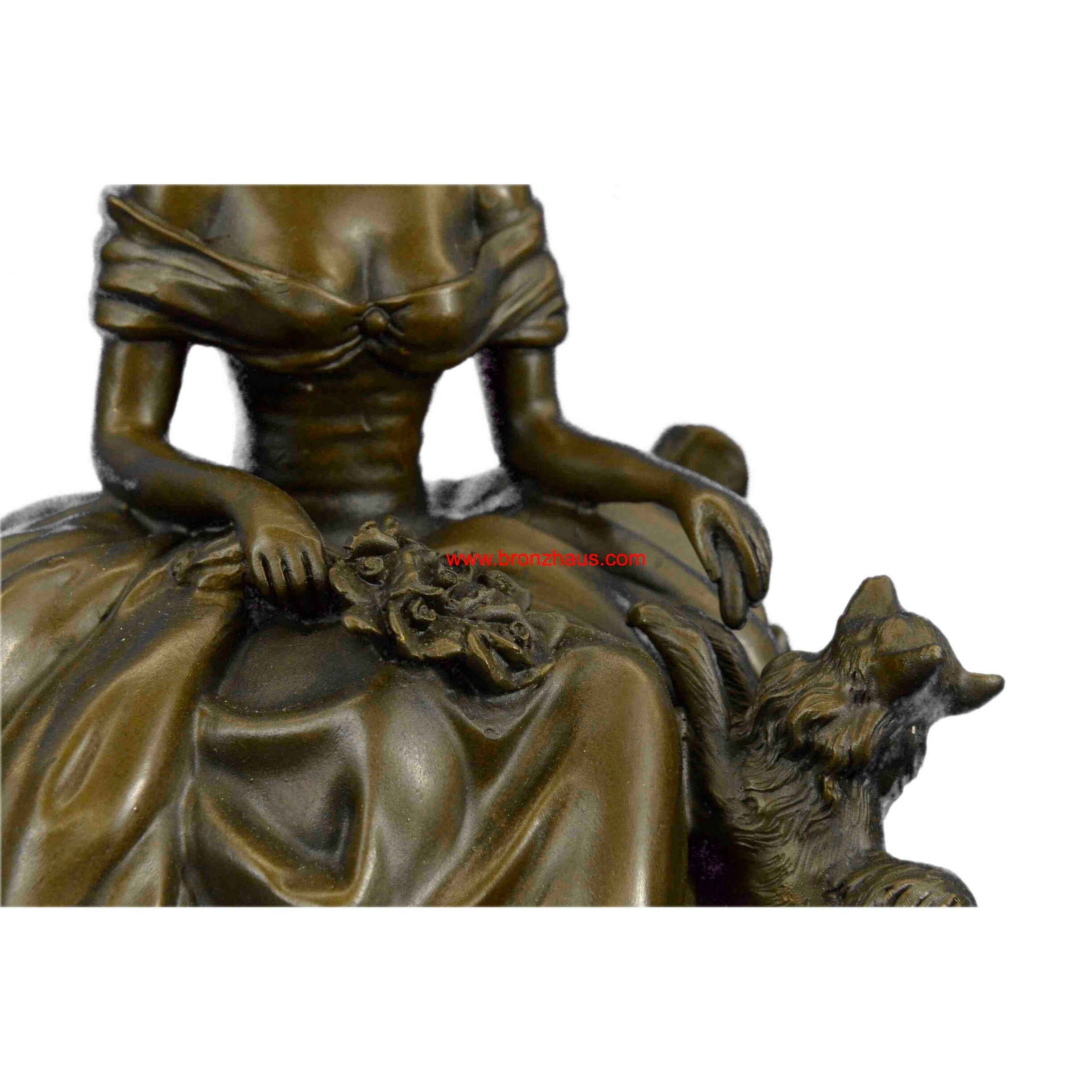 Large Stunning Bronze Sculpture Victorian Lady With Dog Hot Cast Statue Figurine