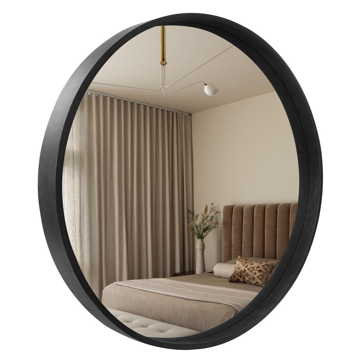 Classic Wooden Frame Farmhouse Round Wall Mirror