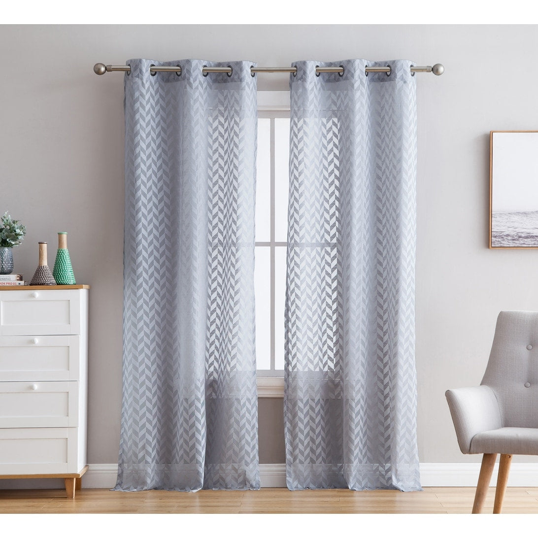 HLC.me Herringbone Lace Thick Semi Sheer Premium Grommet Top Window Curtain Panels Kids Room & Bedroom - Set of 2 Panels