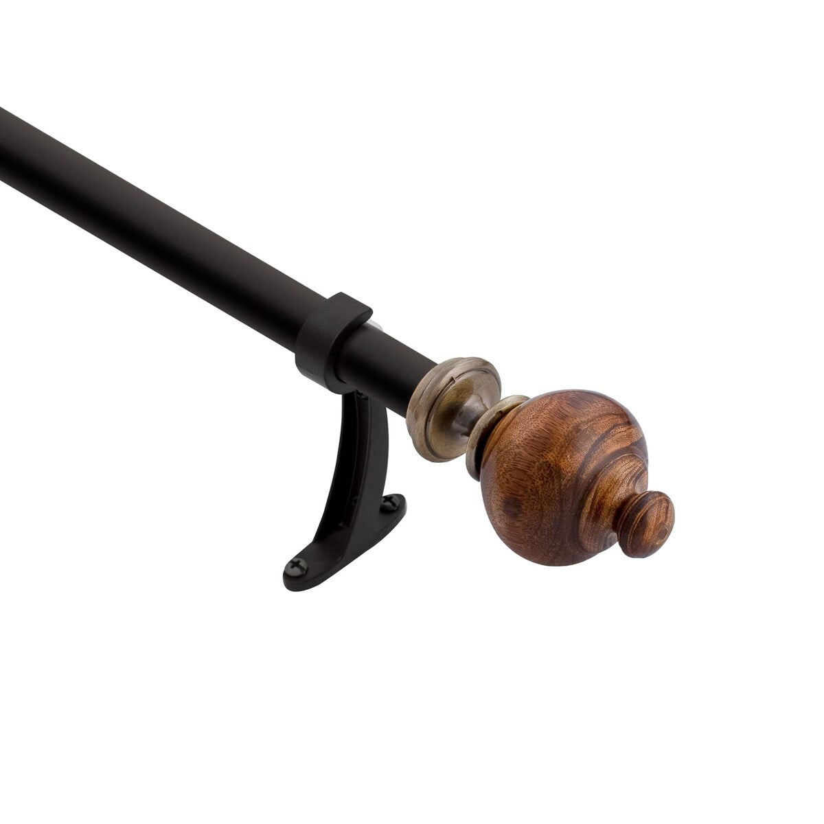 Deco Window Brown adjustable Curtain Rod with Wooden Finials & Bracket