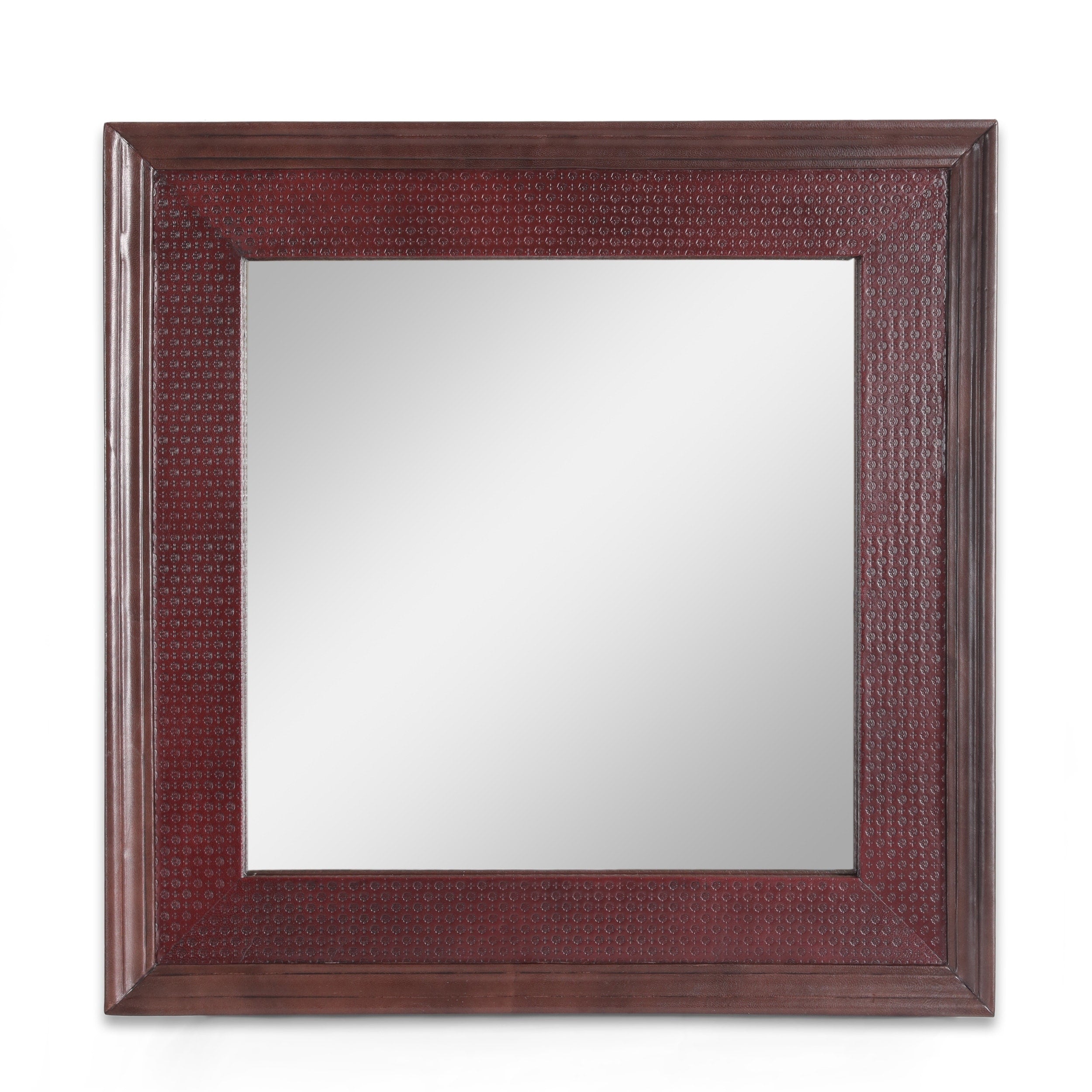 Bearden Indoor Leather Handcrafted Square Wall Mirror by Christopher Knight Home