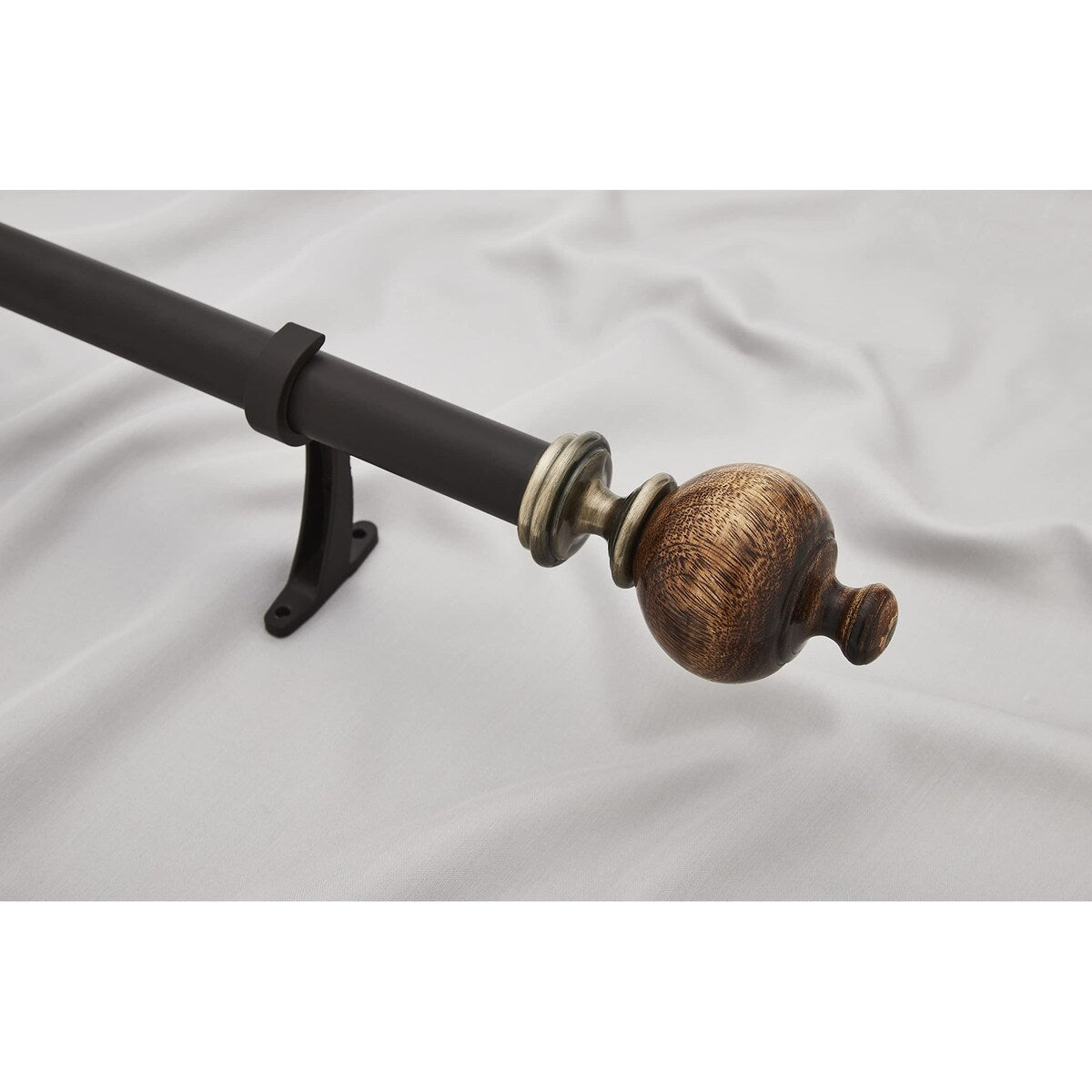 Deco Window Brown adjustable Curtain Rod with Wooden Finials & Bracket