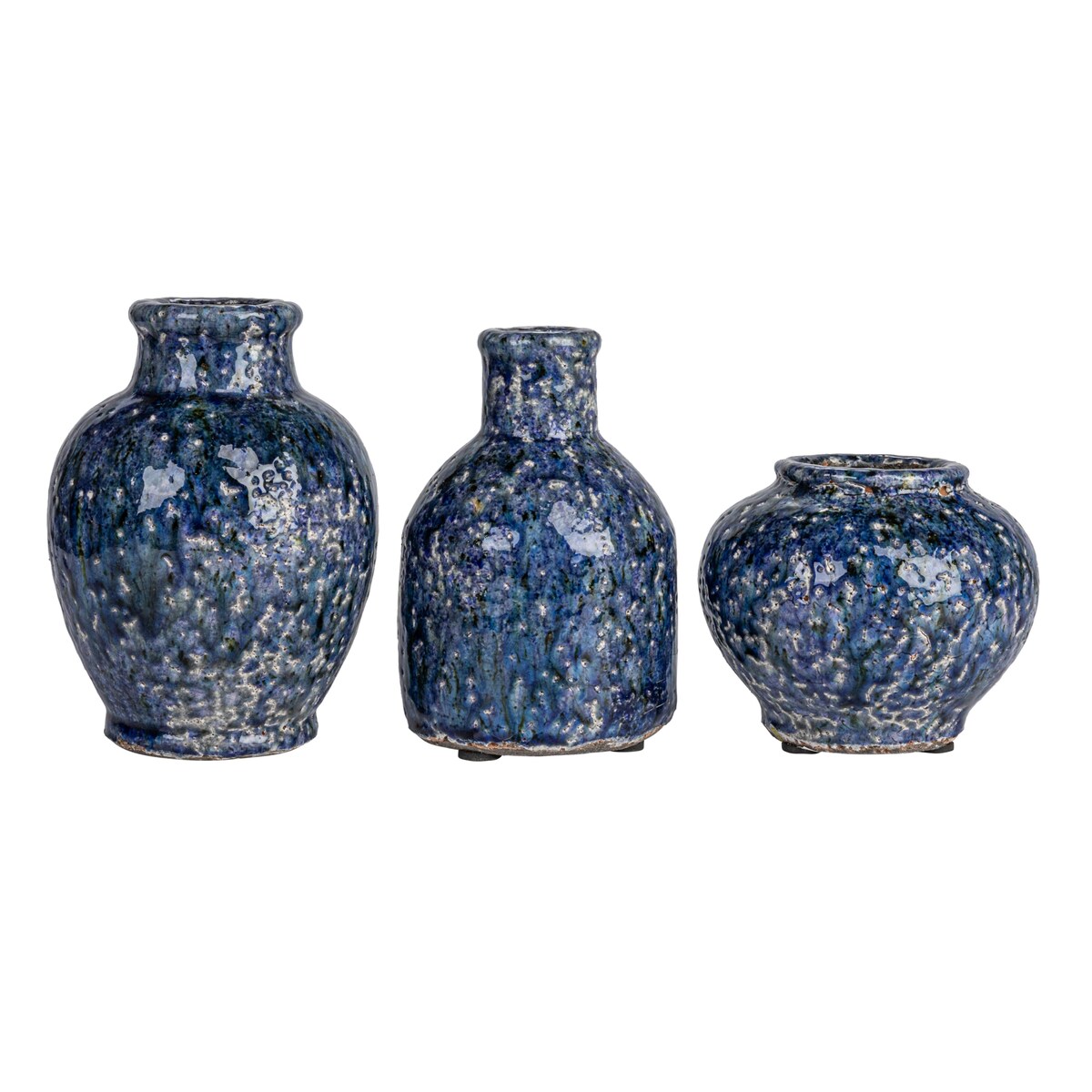 Decorative Terra-cotta Vases with Crackle Glaze, Set of 3