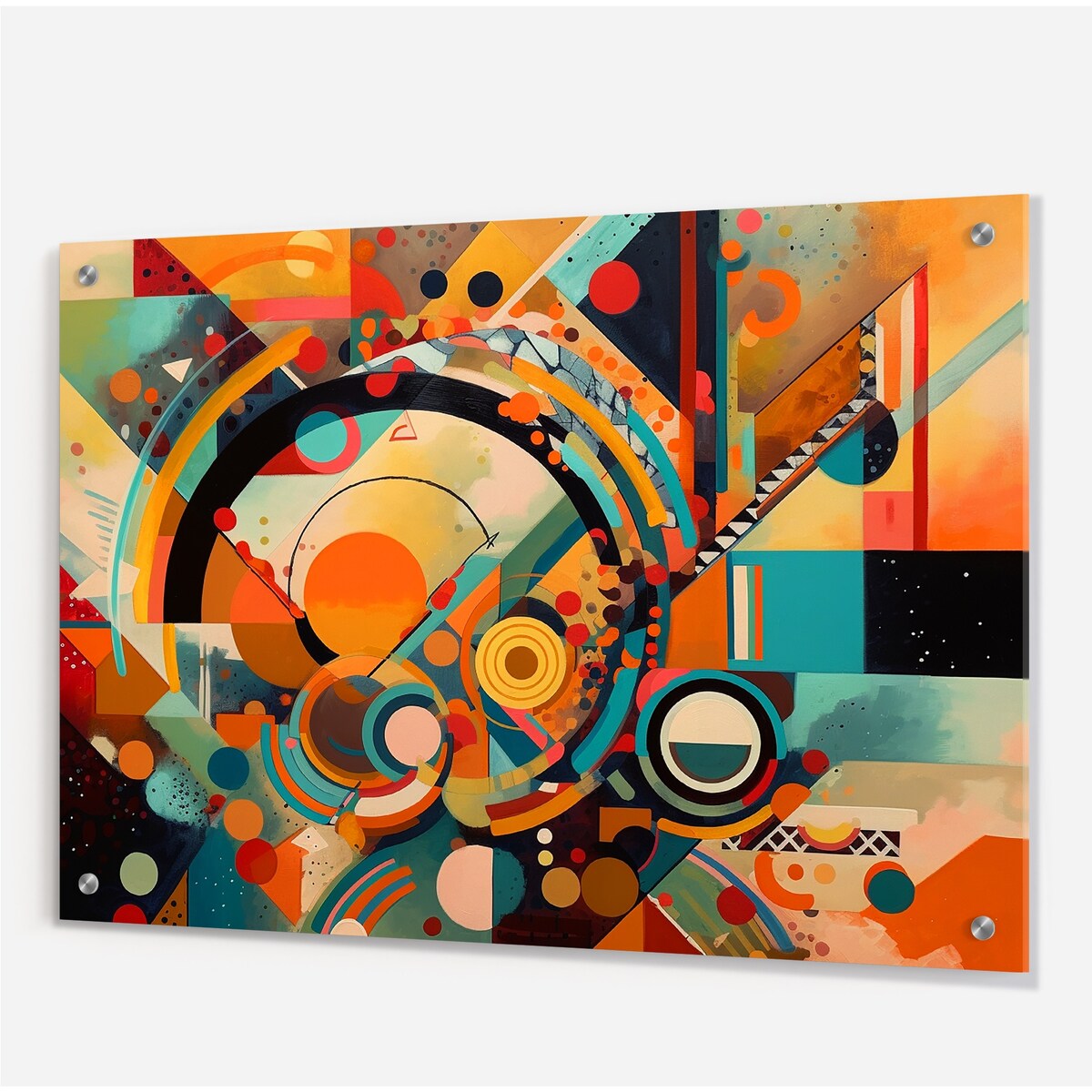 Designart Orange And Blue Geometric Vibrations I Abstract Geometric Orange - Modern Acrylic Wall Art For Dinning Room