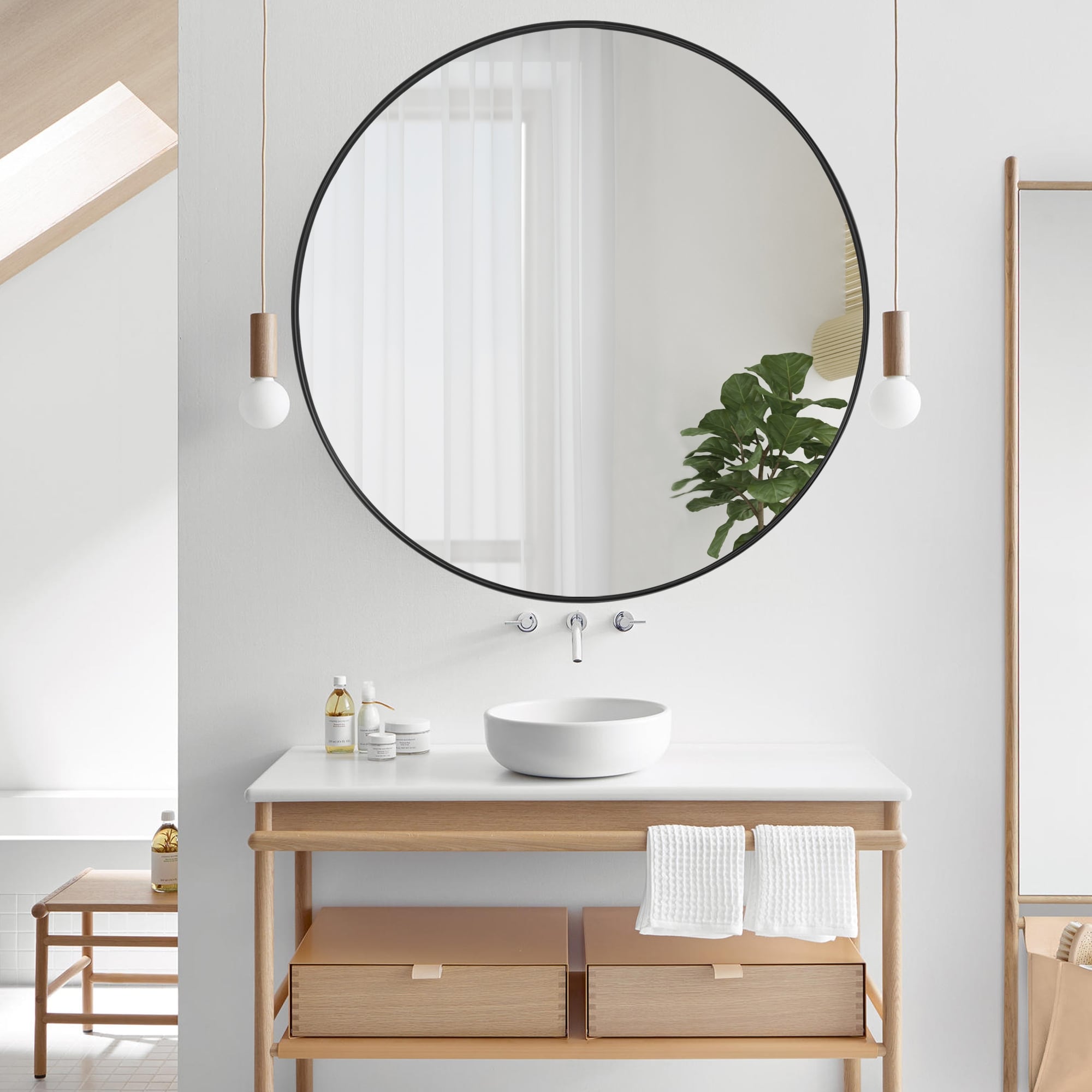 Modern Deep Frame Wall-Mounted Vanity Round Mirror