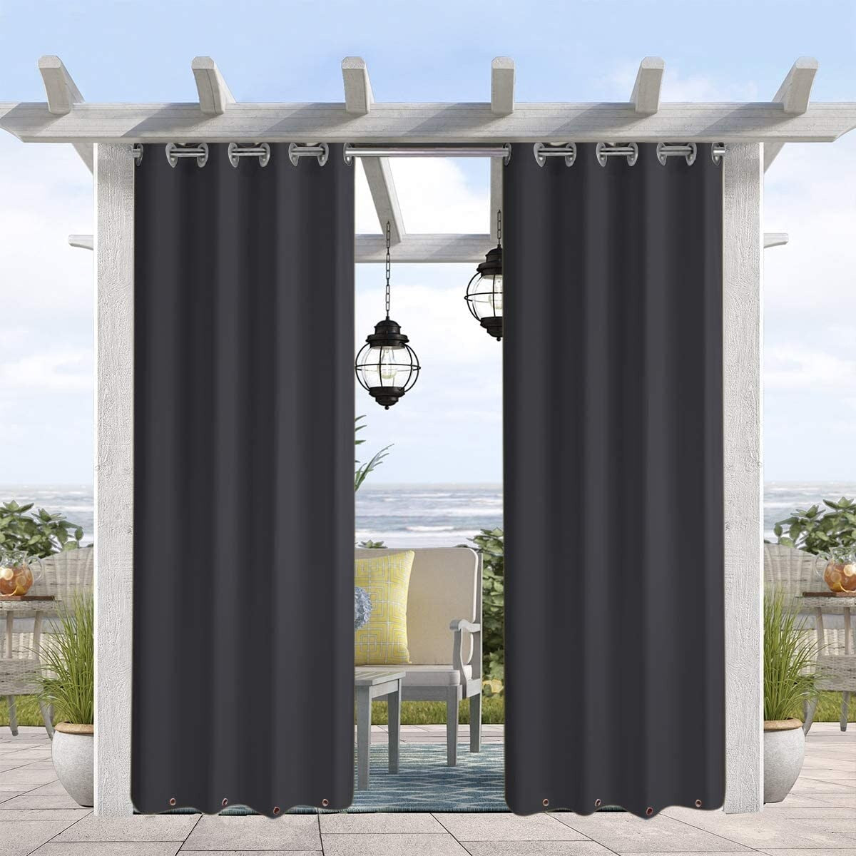 Pro Space Waterproof Blackout Outdoor Curtains, Top and Bottom, Solid Thermal Window Drapes (1 Panel)