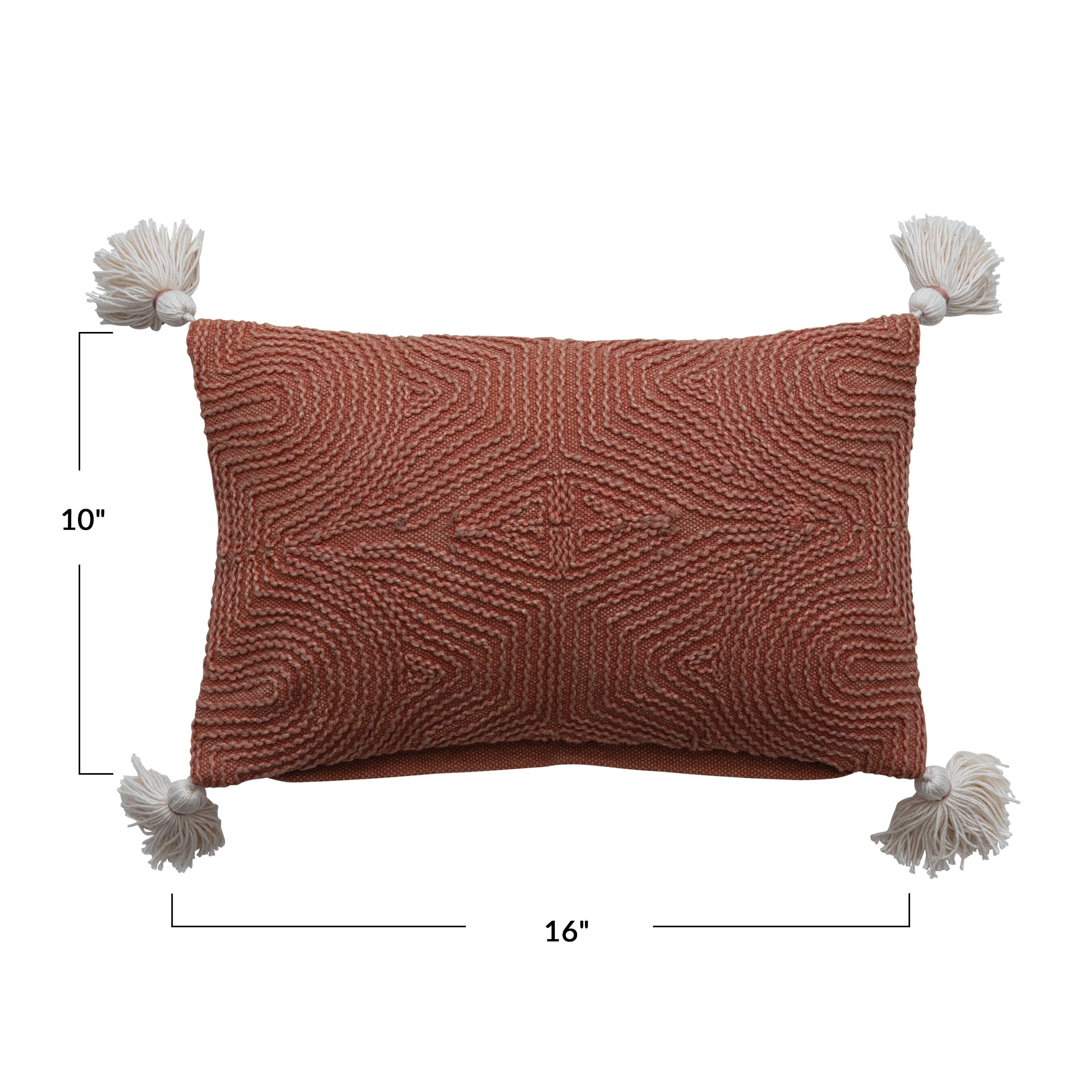 Cotton Lumbar Pillow with Embroidery and Tassels