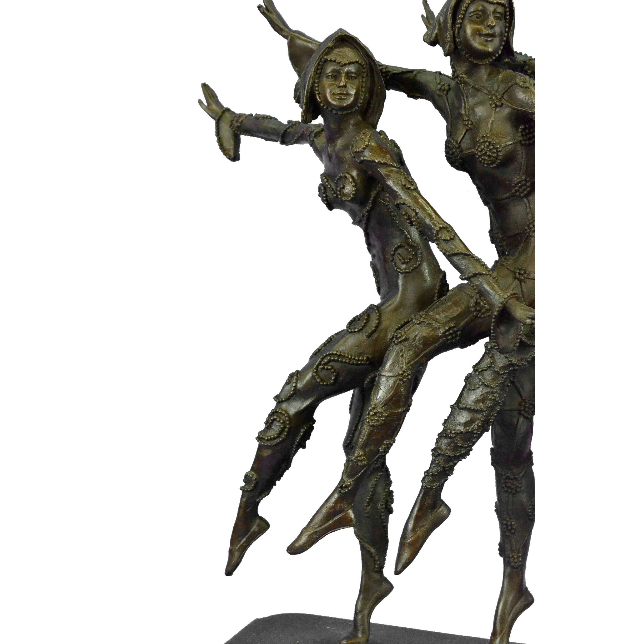 Signed 55 Lbs Large Five Chiparus Dancer Art Nouveau Marble Base Sculpture Decor