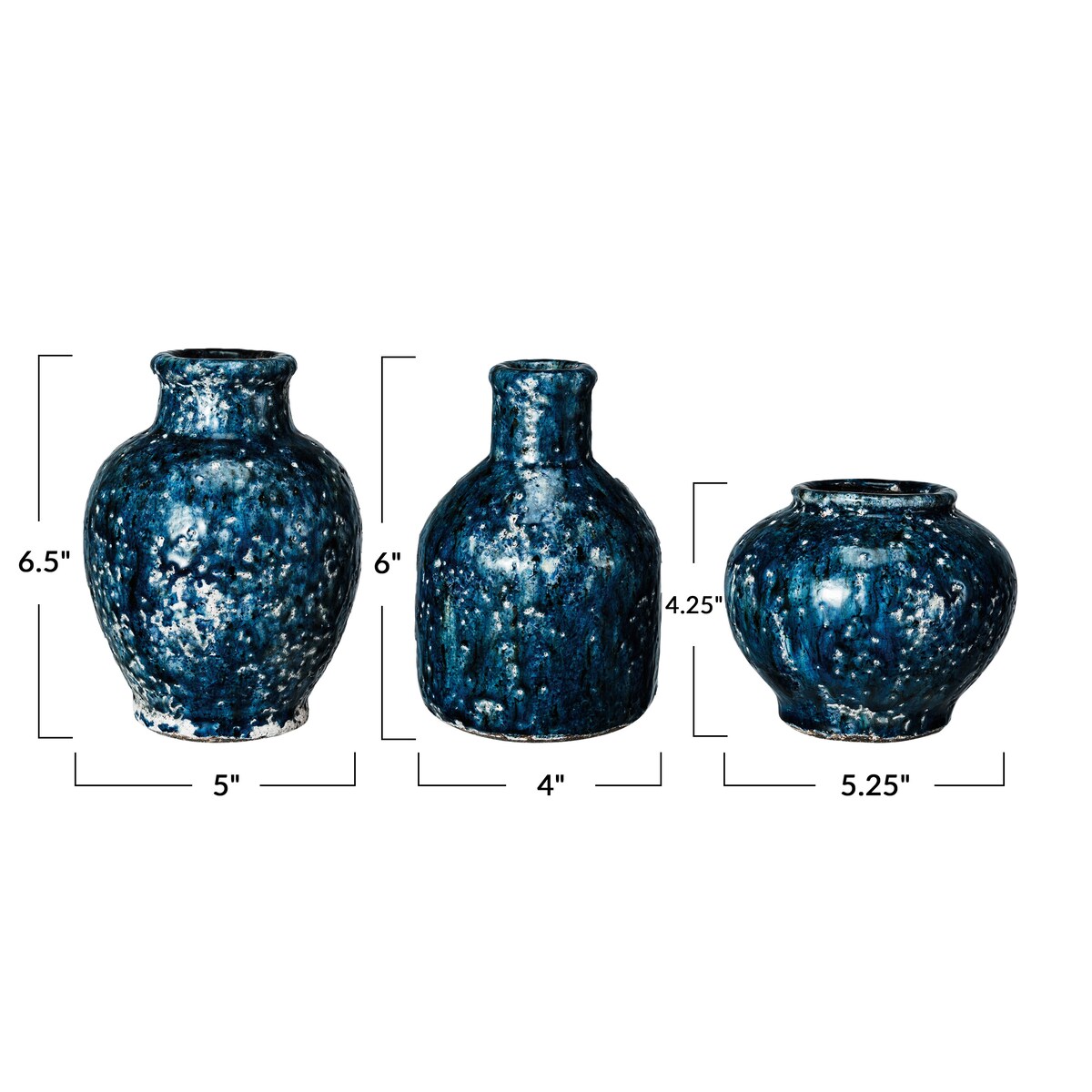 Decorative Terra-cotta Vases with Crackle Glaze, Set of 3