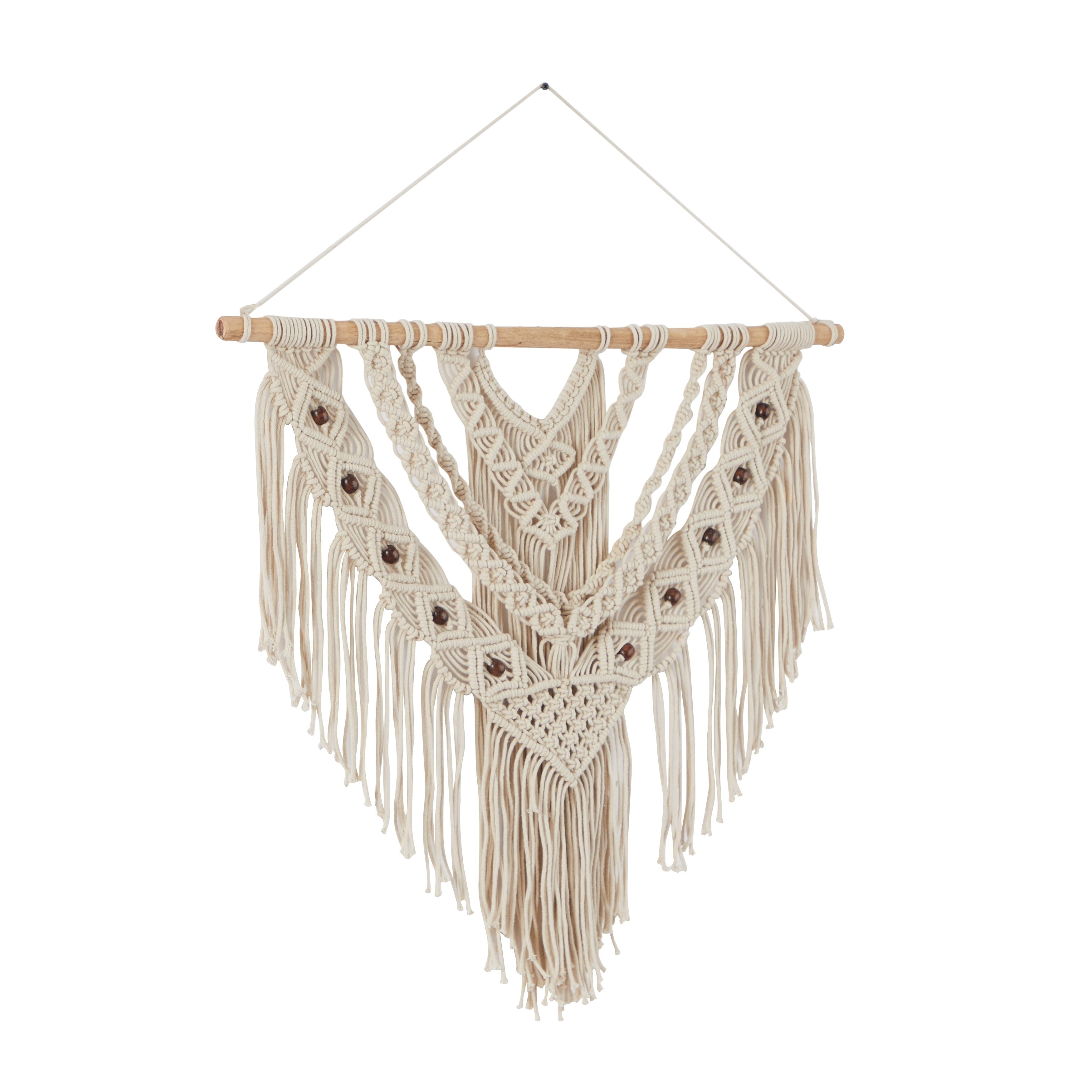 Cotton Handmade Intricately Weaved Macrame Wall Decor with Beaded Fringe Tassels - Gray or Cream