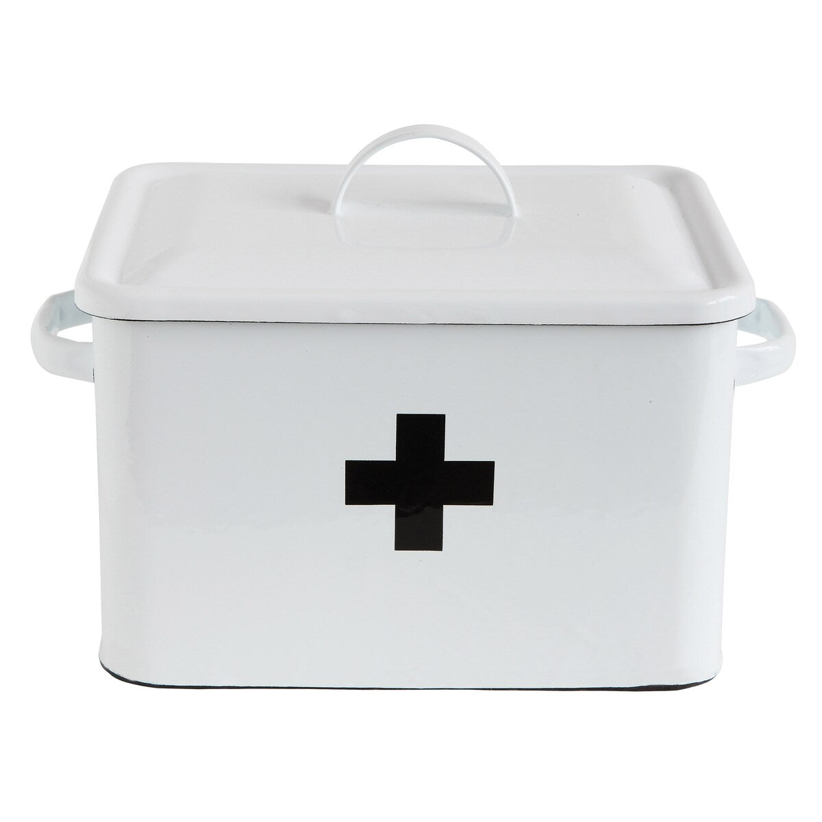 Enameled Metal First Aid Box with Lid and Swiss Cross