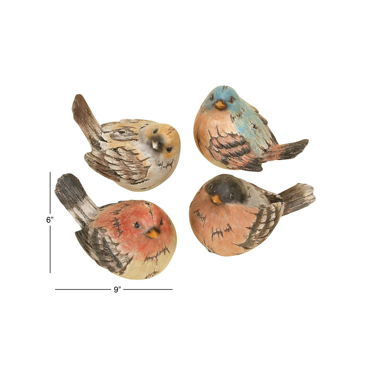 Polystone Bird Decorative Sculpture - Set of 4 Multi Colored - Roche River Decor