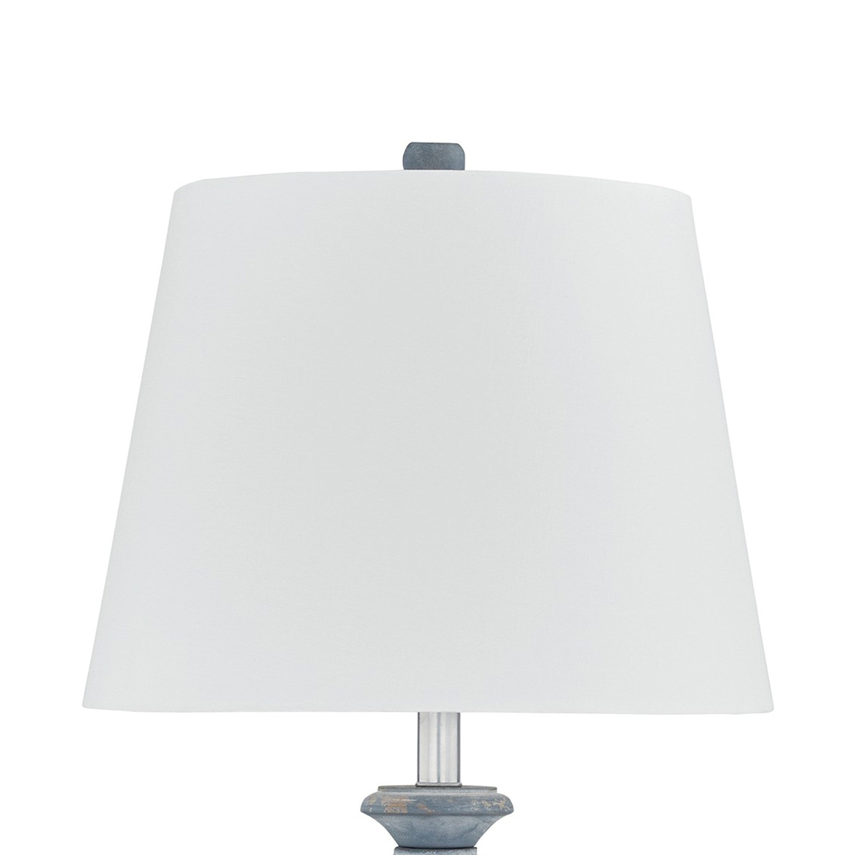 Rick 32 Inch Table Lamp, White Empire Fabric Shade, Turned Blue Terracotta