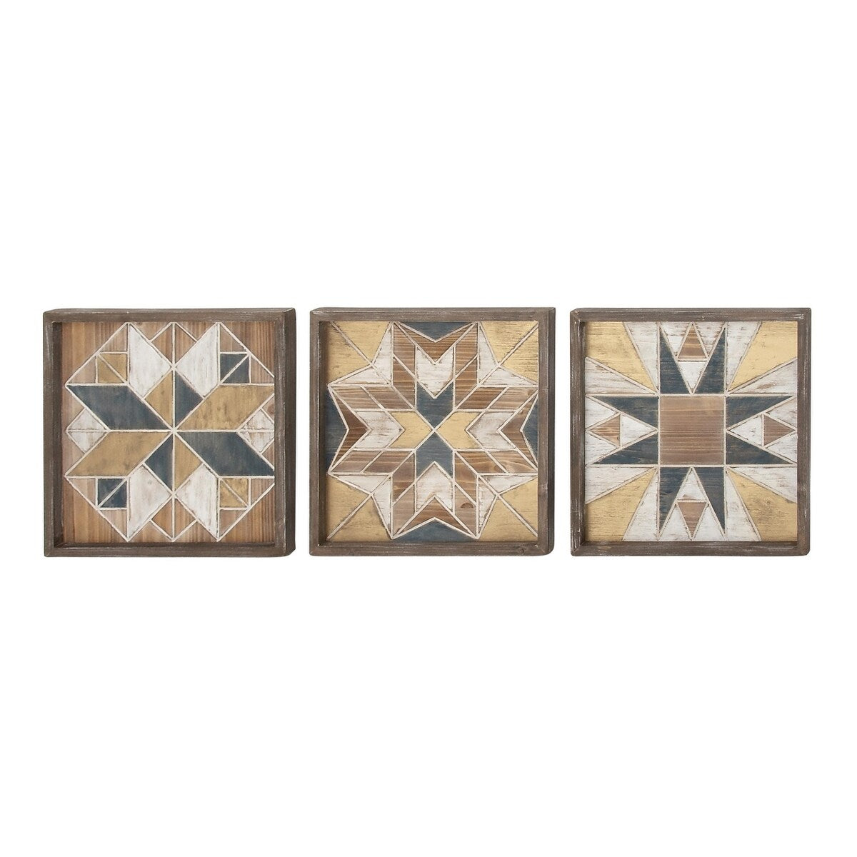 Wood Geometric Handmade Southwestern Home Wall Decor - Set of 3 Multi Colored - Roche River Decor