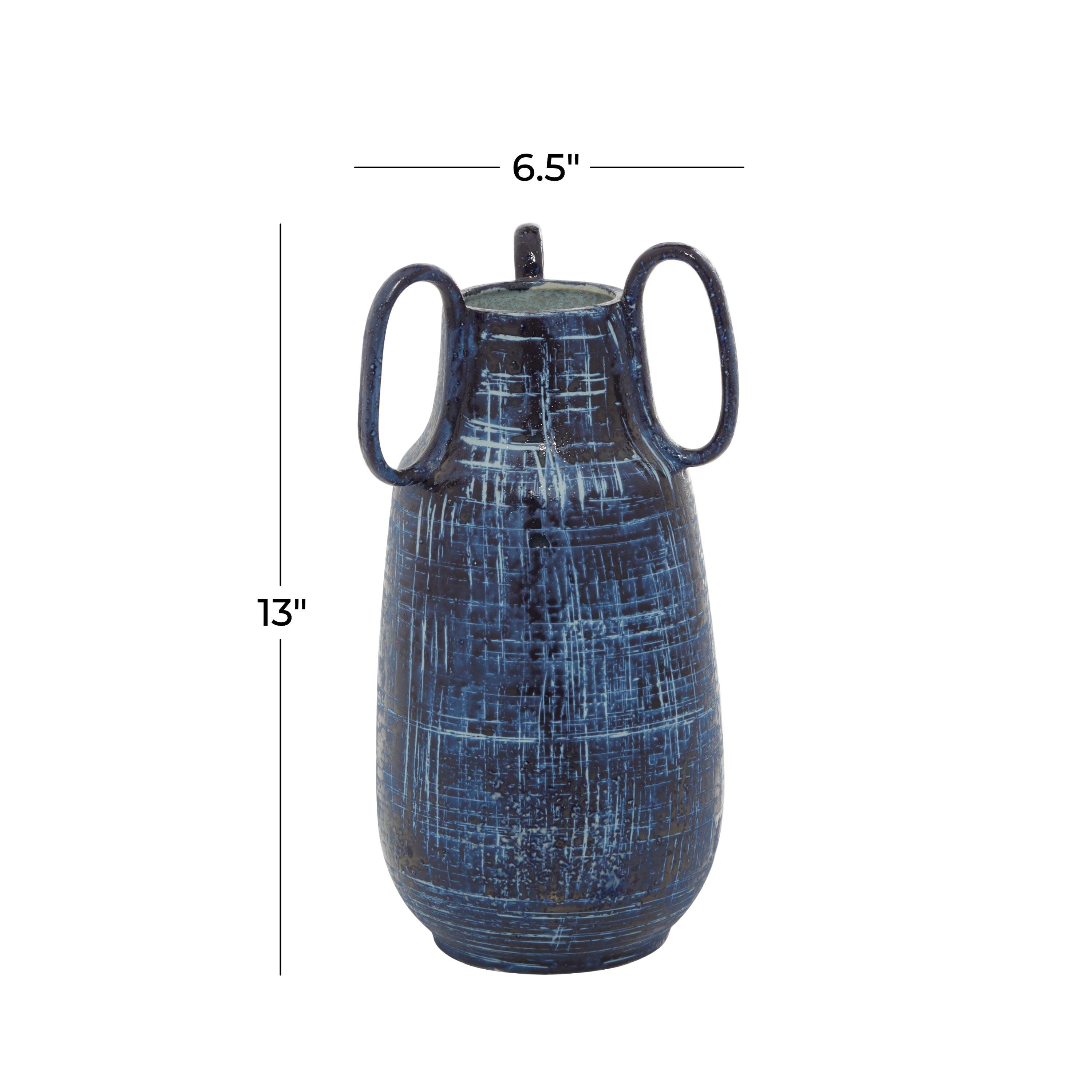 Ceramic Decorative Vase with Handles - Blue - Roche River Decor