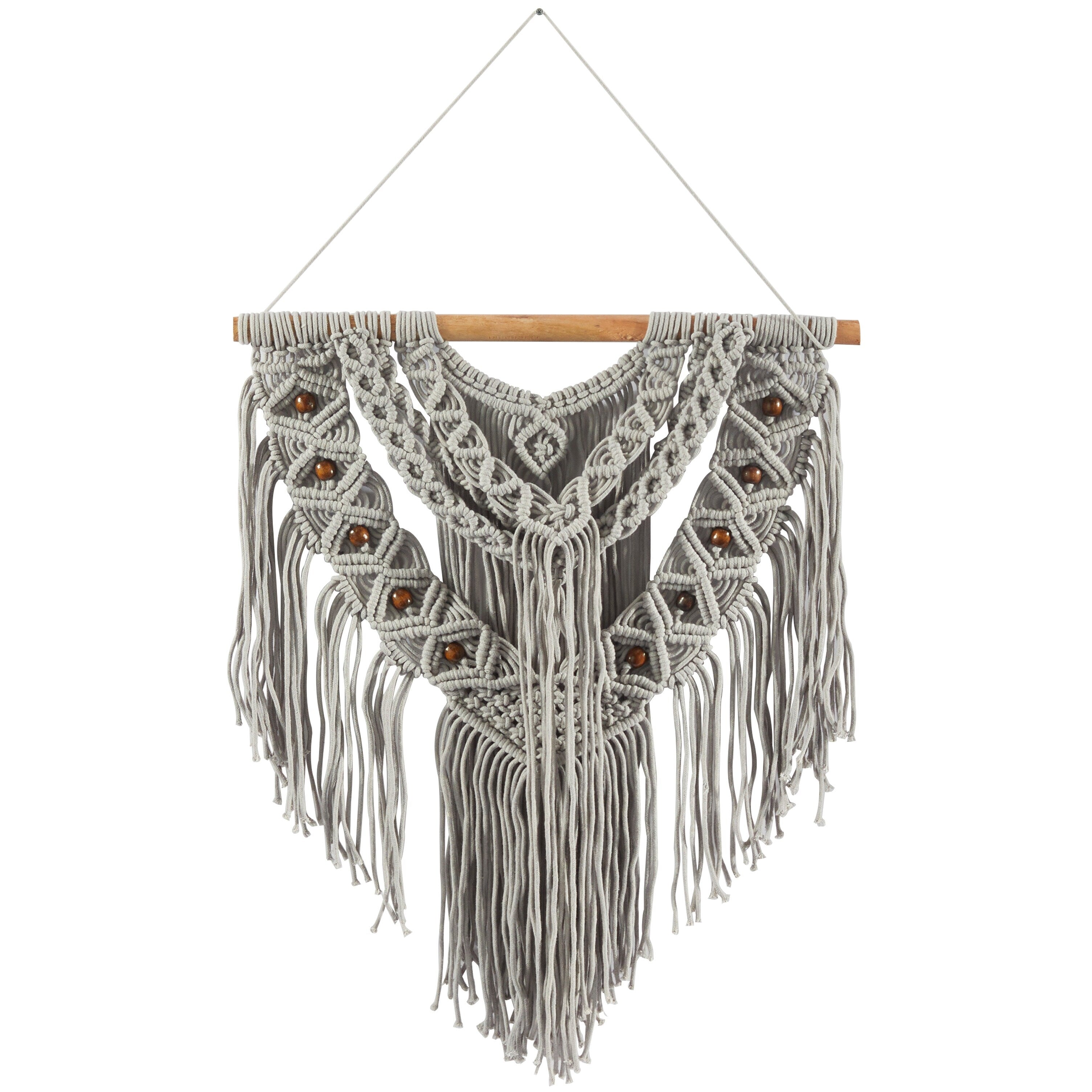 Cotton Handmade Intricately Weaved Macrame Wall Decor with Beaded Fringe Tassels - Gray or Cream