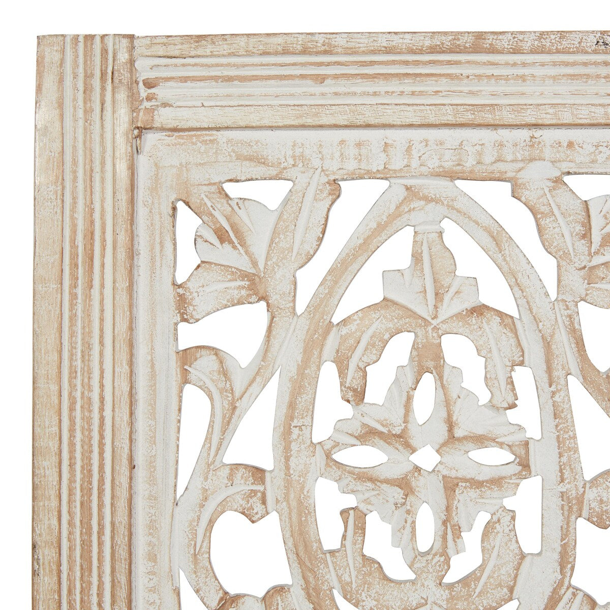 Mango Wood Floral Handmade Intricately Carved Arabesque Home Wall Decor - Cream - Roche River Decor