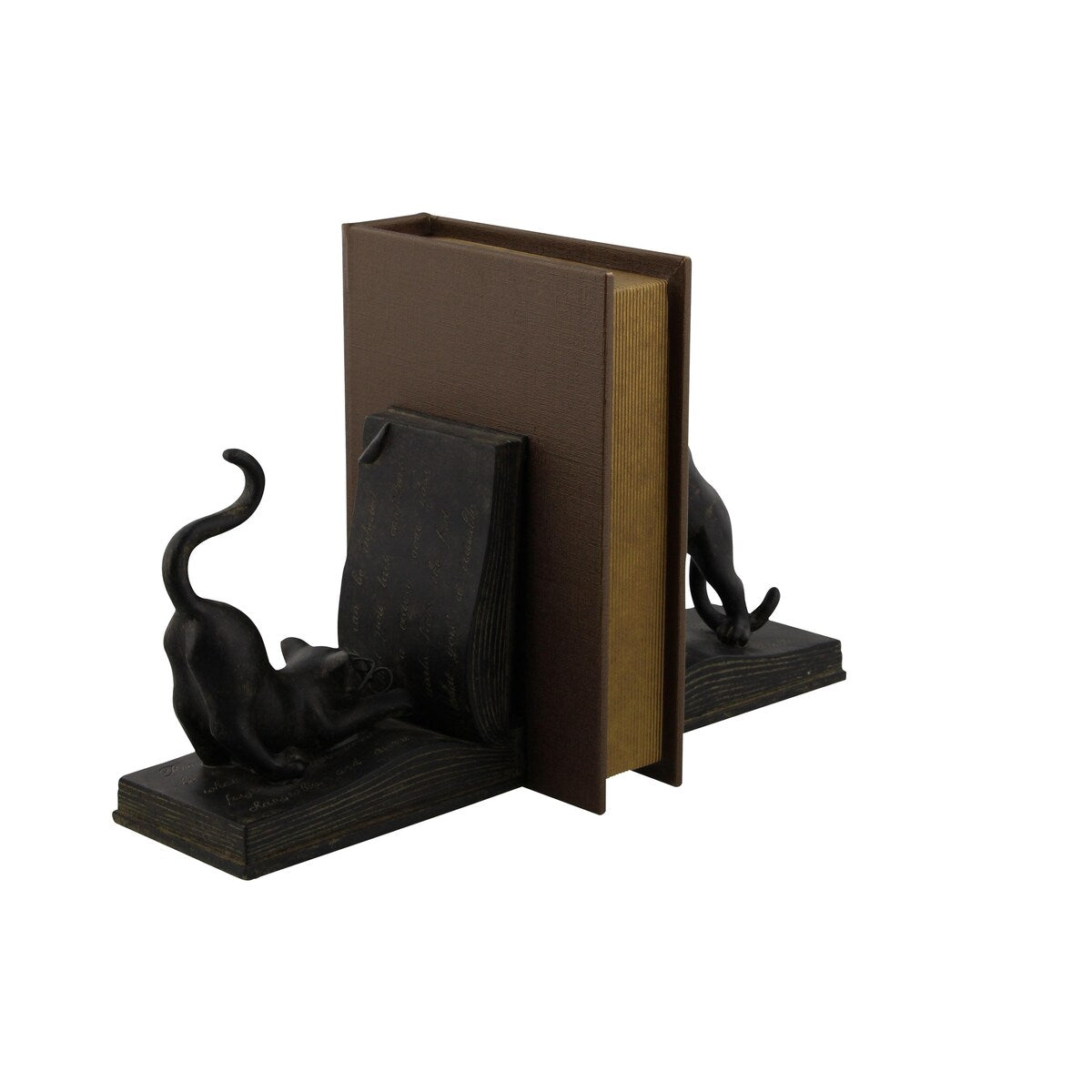 Polystone Cat Reading Decorative Bookends - Set of 2 Black - Roche River Decor