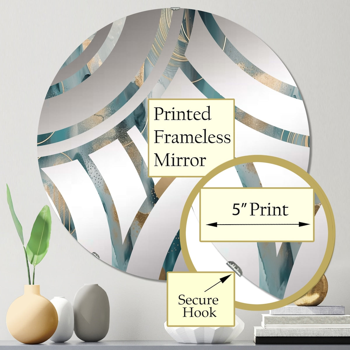 Designart Green Gold Marbled Meditations V - Modern Abstract Marble Centre Wave Decorative Mirror