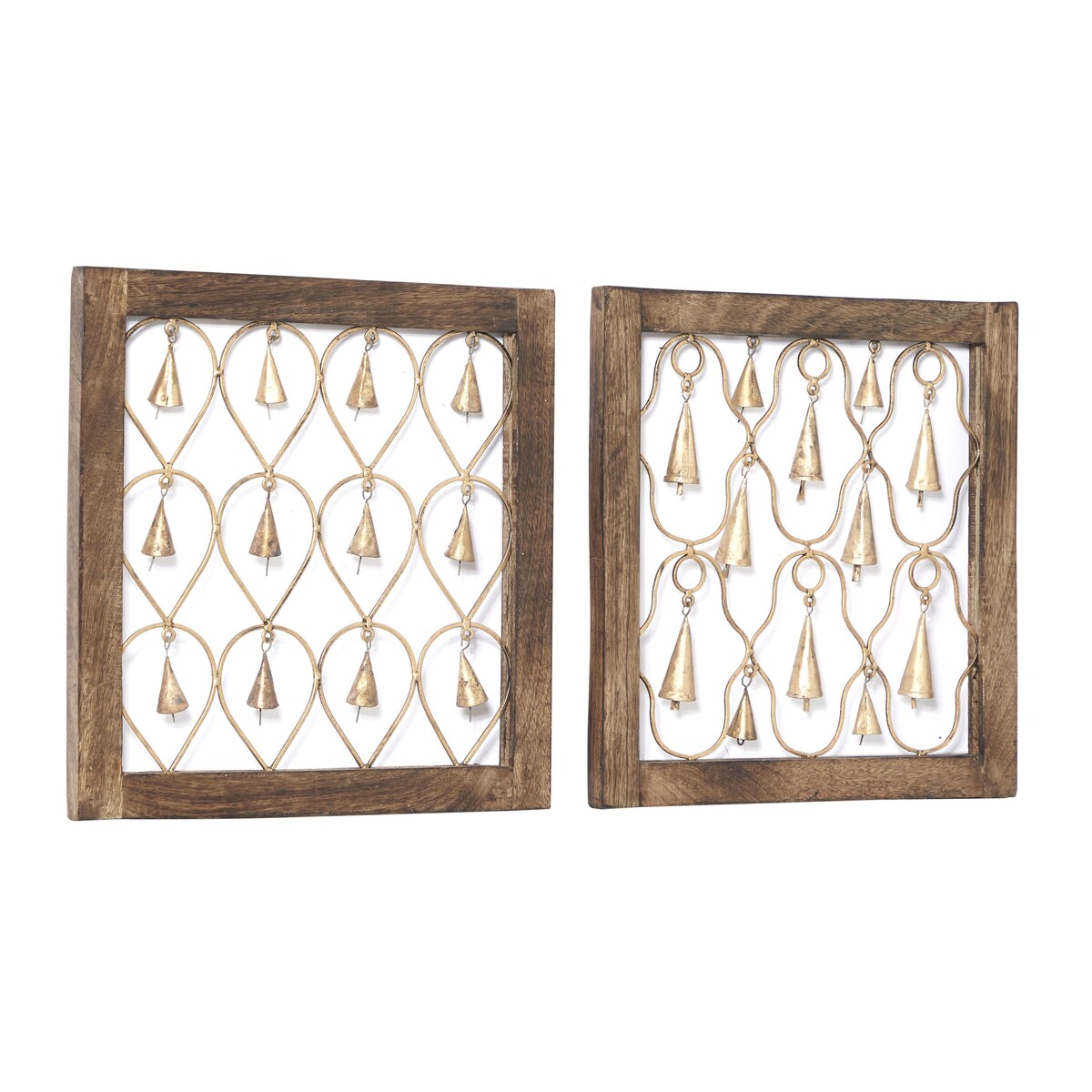 Mango Wood Bell Framed Home Wall Decor - Set of 2 Brown - Roche River Decor