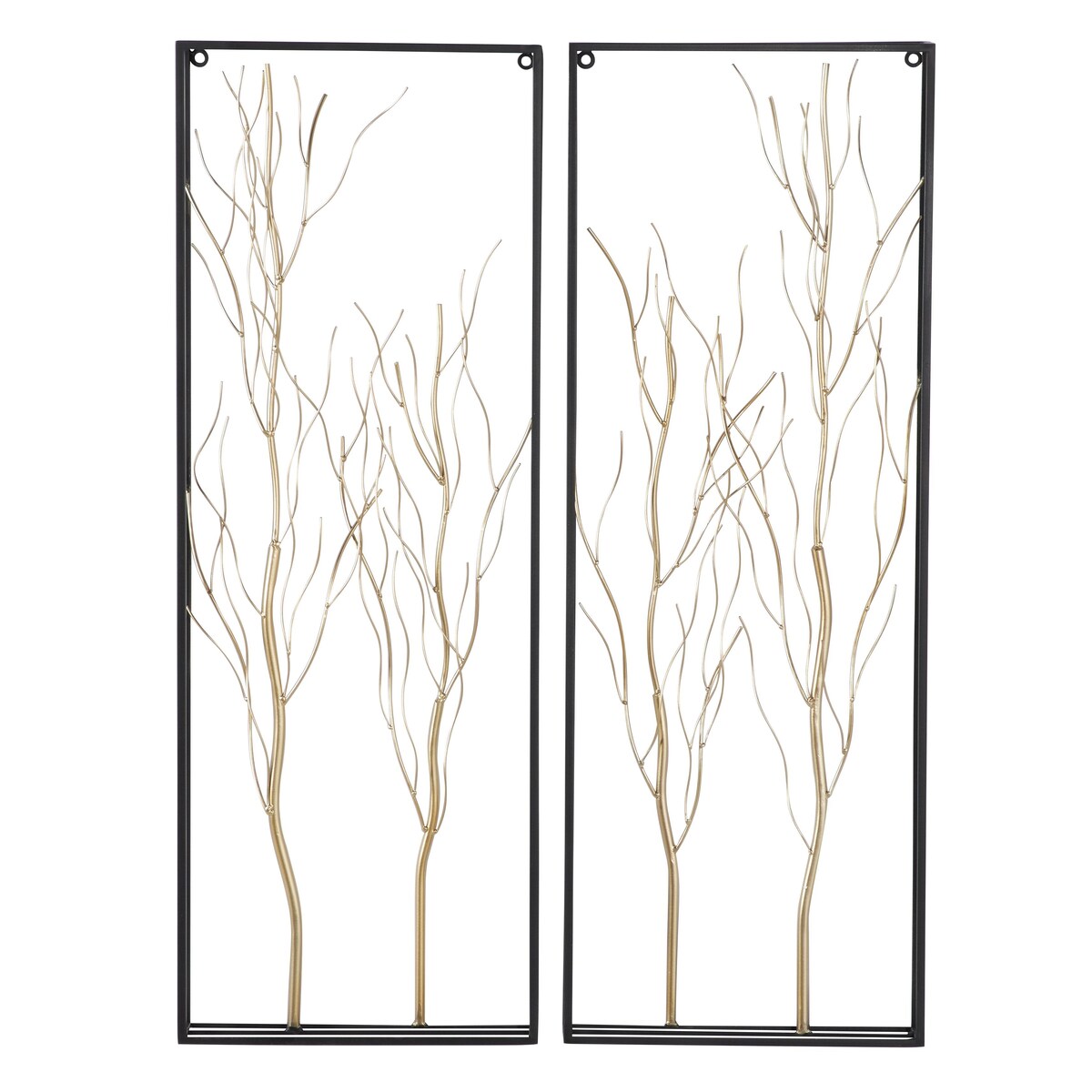 Metal Tree Branch Home Wall Decor with Black Frame - Set of 2 Gold - Roche River Decor