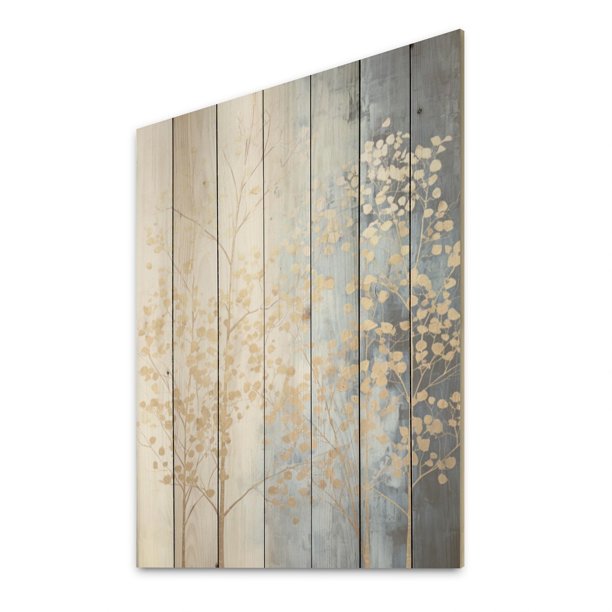 Designart Minimalism Beige And Blue Trees Harmony Trees Wood Wall Art - Traditional Wood Panel On Natural Pine Wood