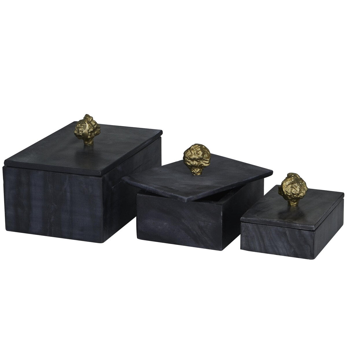 Marble Decorative Box with Gold Final or Textured Aluminum Knobs Set of 3 Green - Roche River Décor